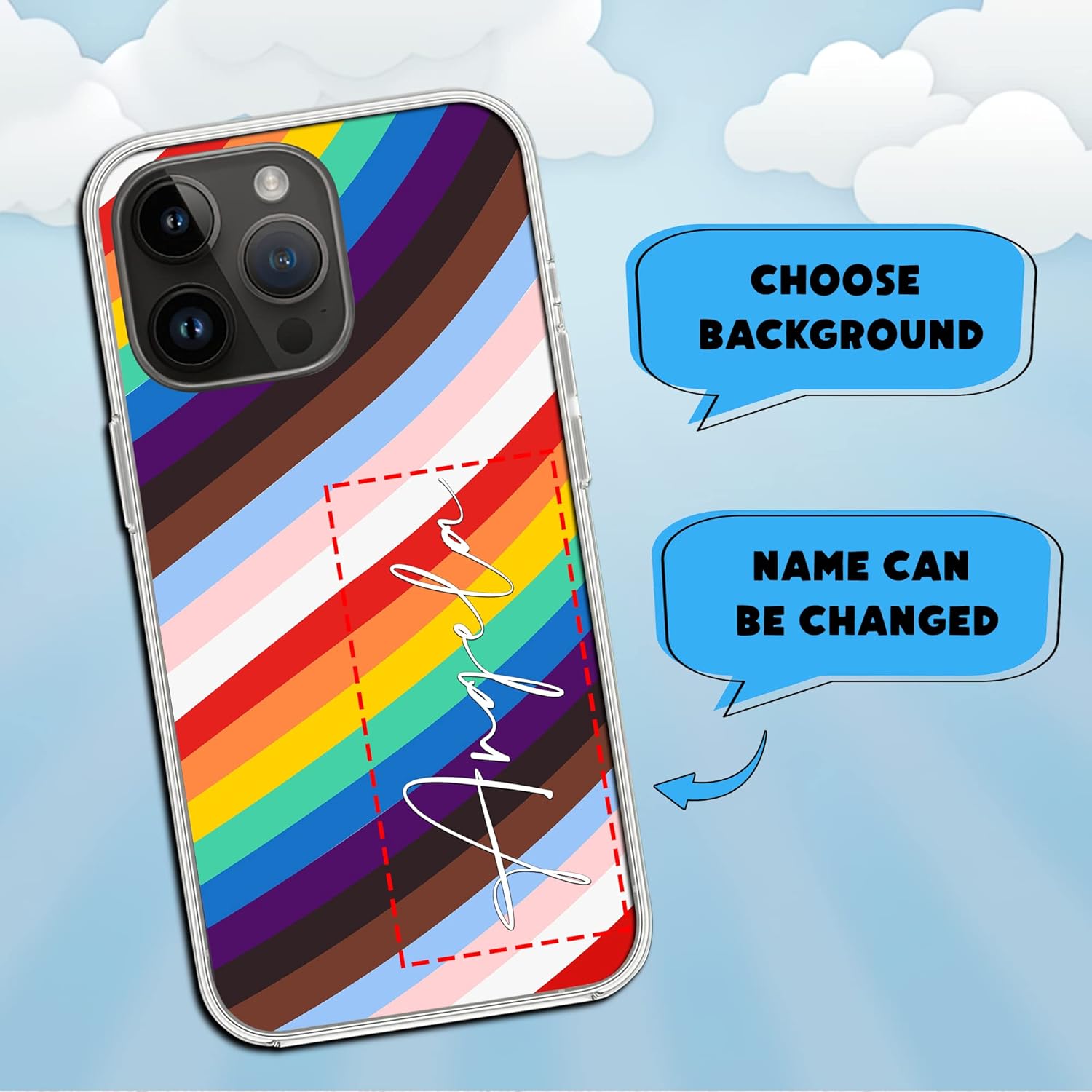 CASEZILY Funda LGBT personalizada con diseño de rayas de arcoíris, transparente, compatible con iPhone 15, 14, 13, 12, 11, X, Xs, Xr, 8, 7, 6s, Mini