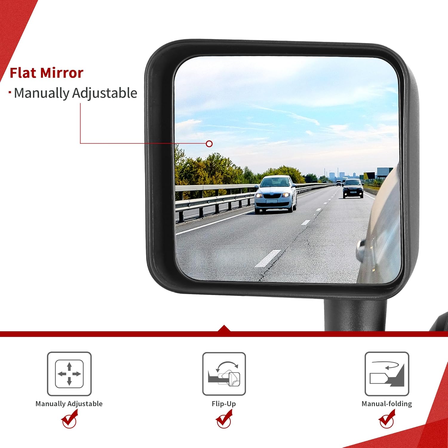 YITAMOTOR Espejo lateral izquierdo del conductor compatible con Wrangler JK 2007 2008 2009 2010 2011 2012 2013 2014 2015 2016 2017 Espejo retrovisor