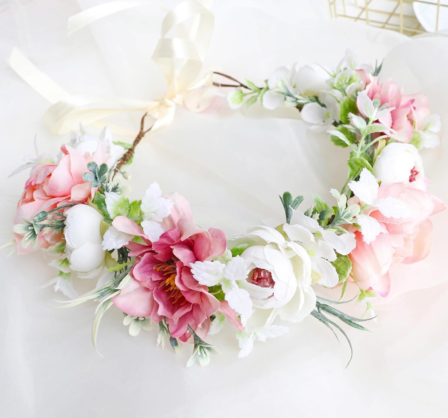 Vivivalue Corona de flores nupciales guirnalda diadema floral diadema halo boda fiesta fotos