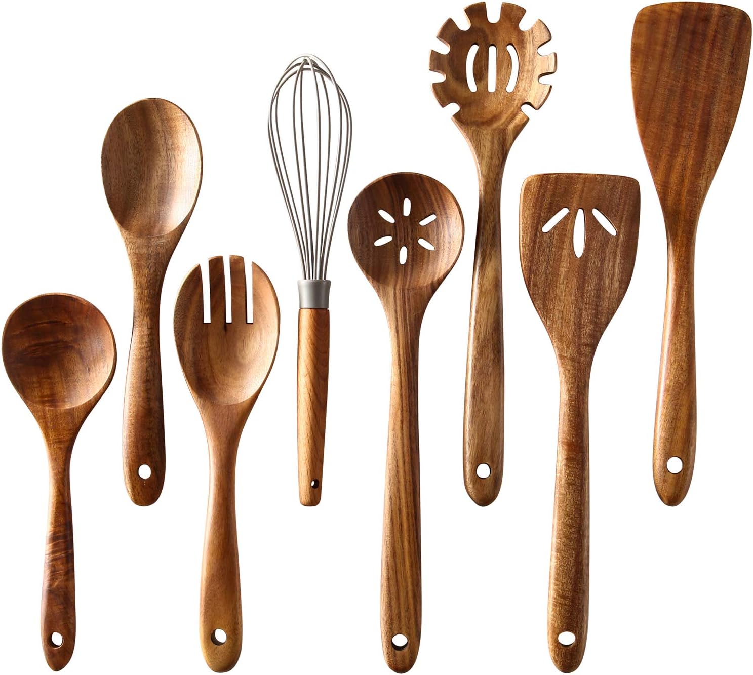 Tmkit – Juego de 8 utensilios de cocina de madera, espátula y cucharas de madera dura, antiadherentes, duraderas, para cocinar