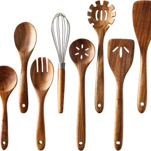 Tmkit – Juego de 8 utensilios de cocina de madera, espátula y cucharas de madera dura, antiadherentes, duraderas, para cocinar Tmkit – Juego de 8 utensilios de cocina de madera, espátula y cucharas de madera dura, antiadherentes, duraderas, para cocinar