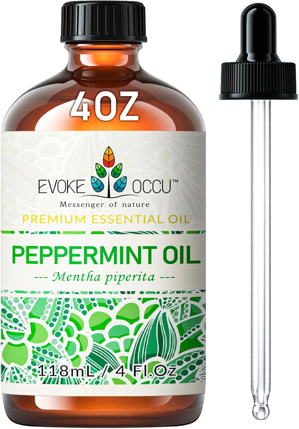 Evoke Occu Aceite esencial de menta, 4 oz, puro, para masaje de piel, cabello, difusor, de aromaterapia, 4 onzas líquidas