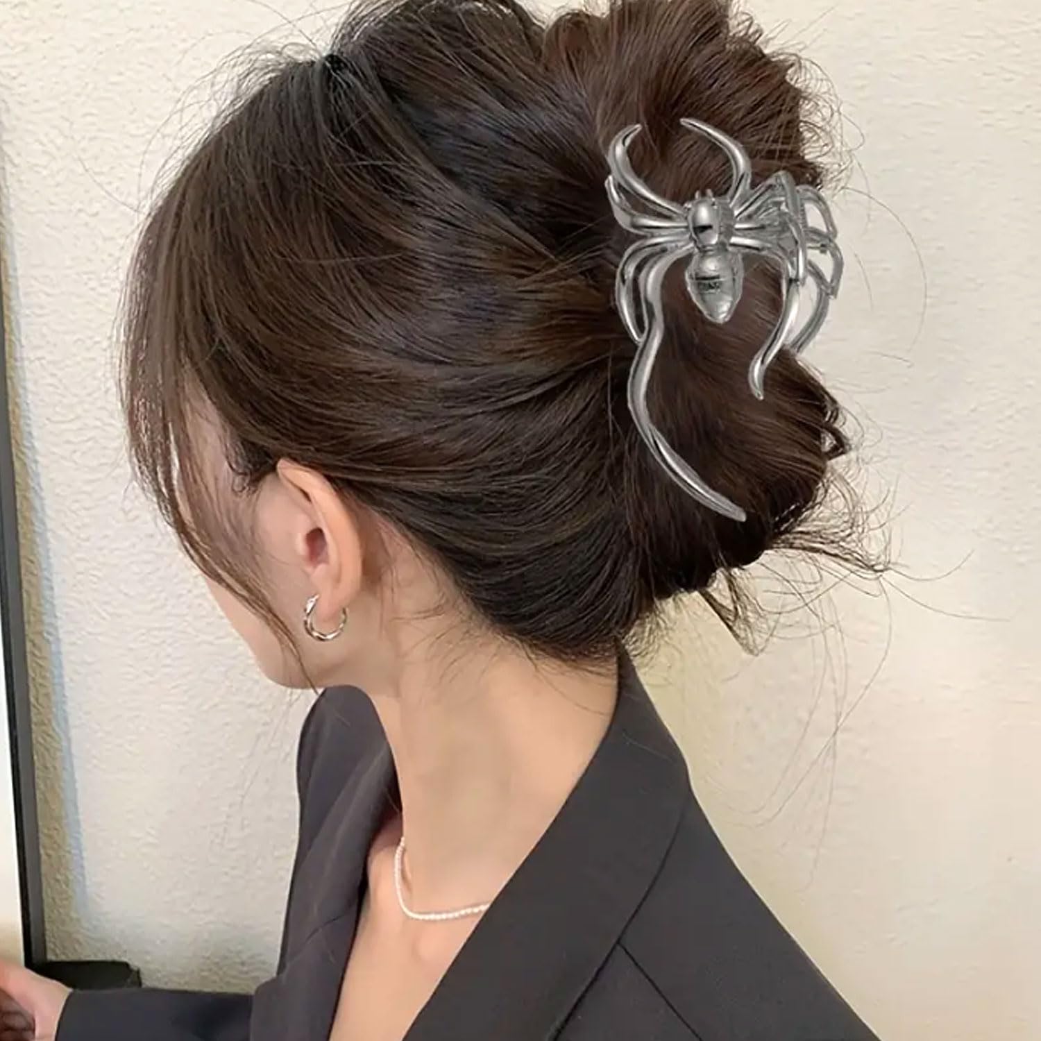 Pinzas de metal para el cabello de araña, plateadas, vintage, brillantes, para Halloween, pinzas grandes para cabello grueso o fino, pinzas para el