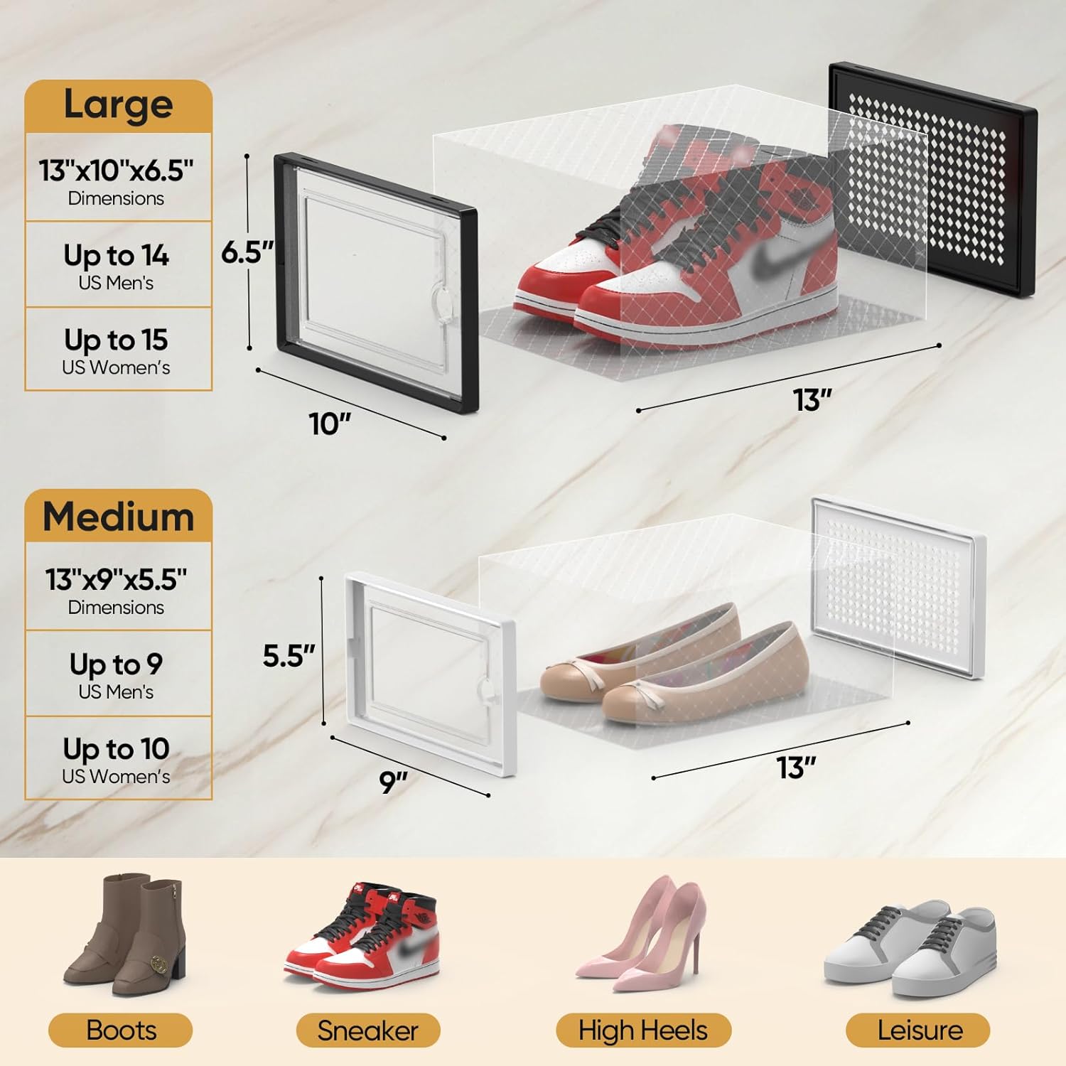 BALEINE Paquete de 12 cajas grandes de almacenamiento de zapatos, cubos organizadores de zapatos transparentes apilables, contenedores de plástico