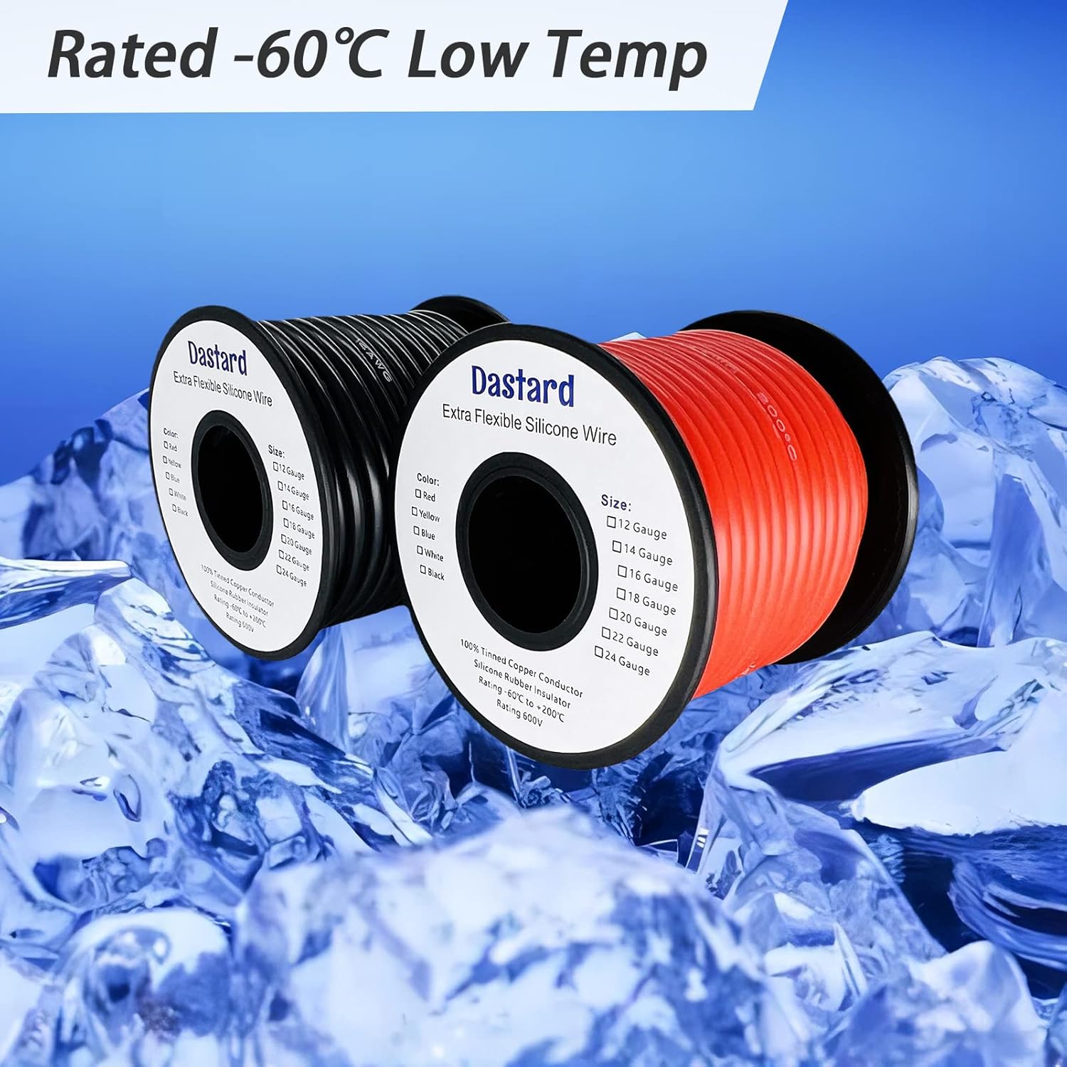 Dastard Cable trenzado de silicona de 16 AWG, carrete rojo de 100 pies, cable flexible para automóviles calibre 16, alambre de cobre estañado