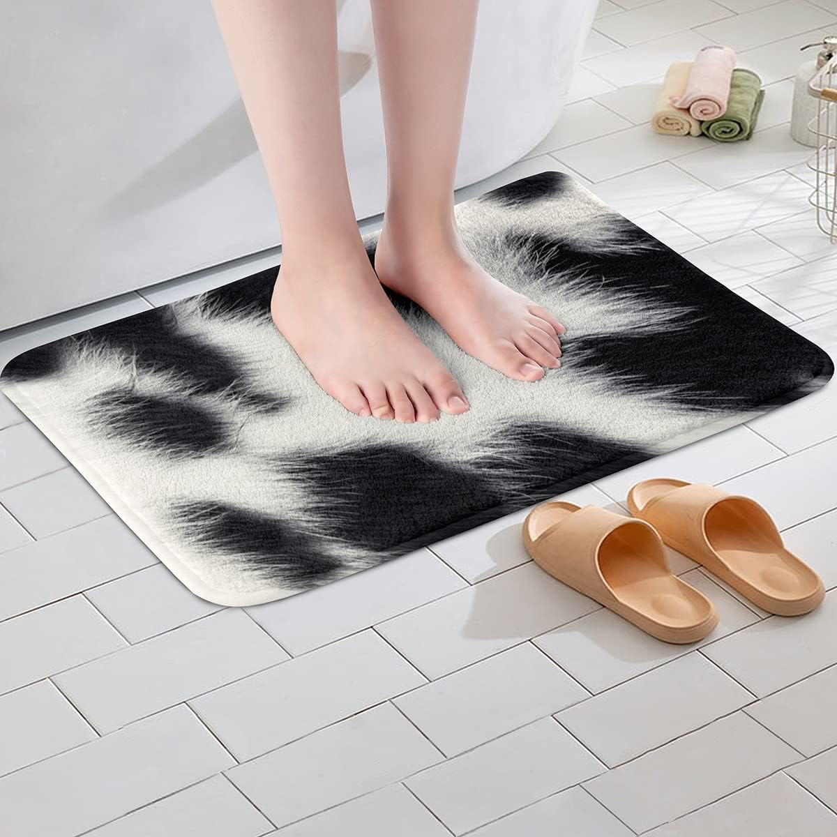 Alfombra de baño con estampado de vaca, antideslizante, absorbente, alfombra de baño con temática de animales, accesorios de baño con temática de