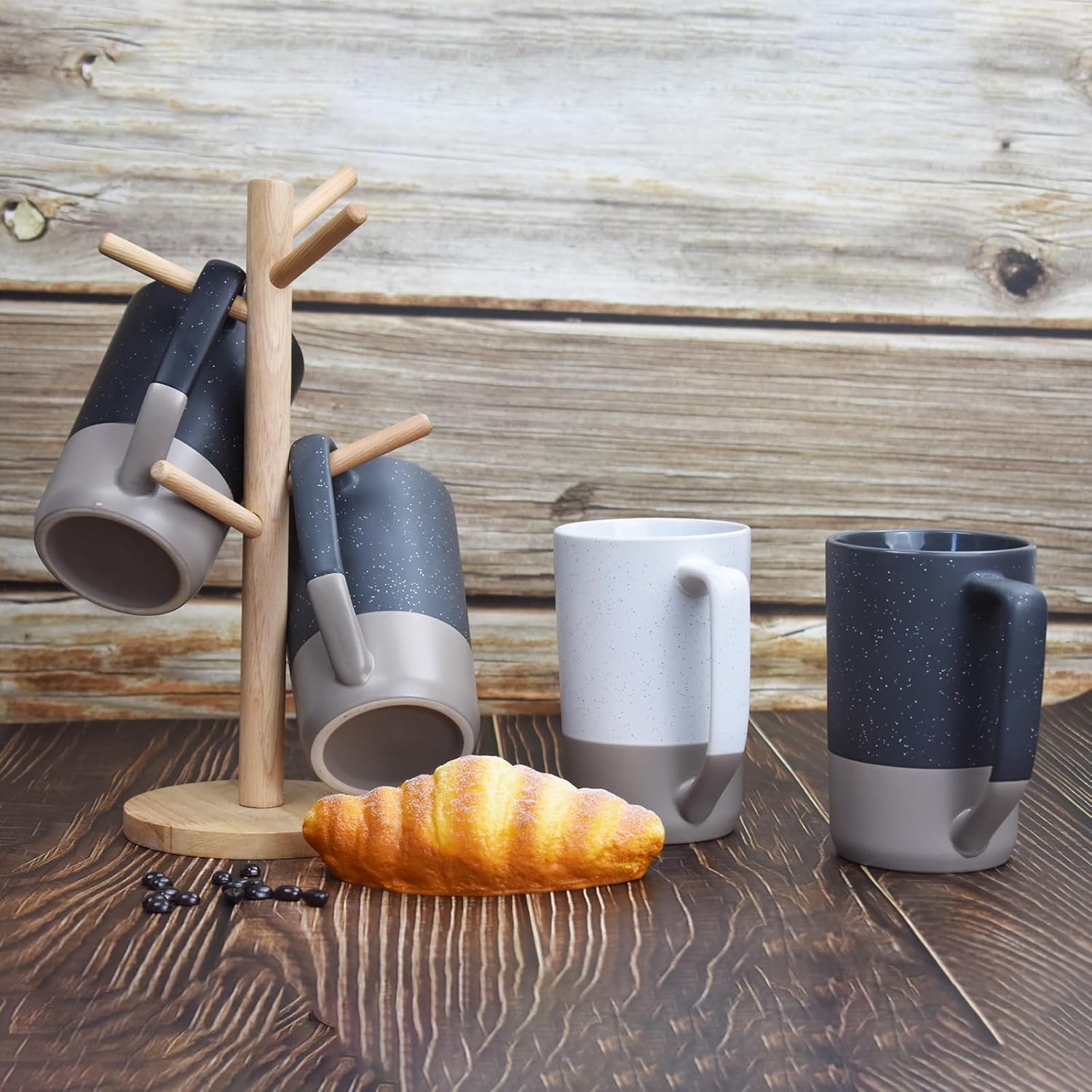NBABSR Tazas de café de 16 onzas, dos coloridas tazas grandes de cerámica con asas únicas moteadas negras, perfectas para los amantes de las tazas o