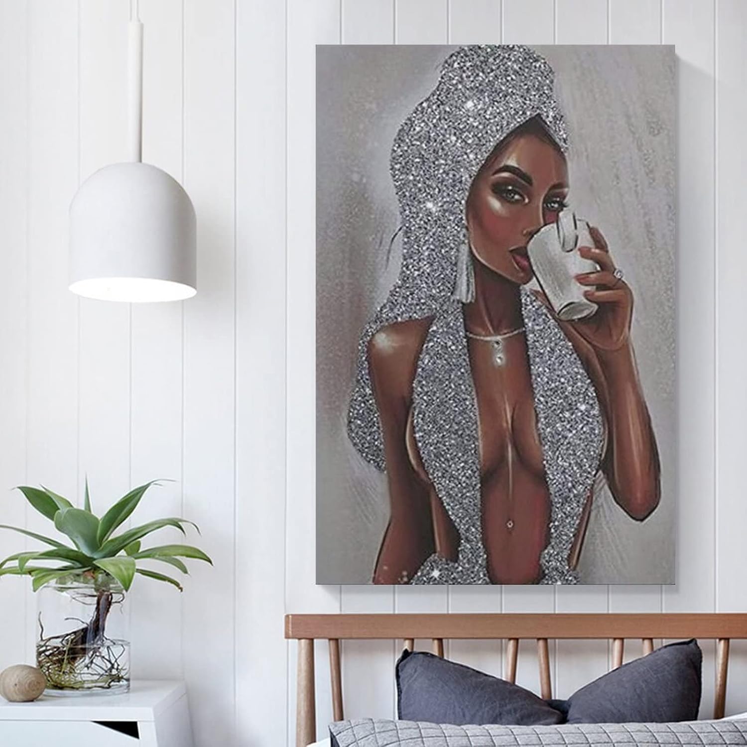 Pósteres afroamericanos con purpurina negra y plateada, arte de pared de niña negra, pósteres e impresiones artísticas de pared para sala de estar,
