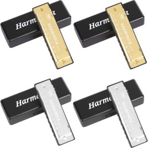UPINS Armónica, 4 piezas clave de C 10 agujeros 10 tonos titanio color armónica con estuche para principiantes (oro, plata) UPINS Armónica, 4 piezas clave de C 10 agujeros 10 tonos titanio color armónica con estuche para principiantes (oro, plata)
