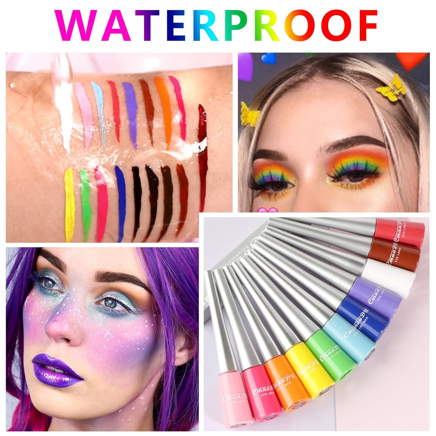 ZHISHUDL 2 unids blanco negro líquido delineador de ojos colorido delineador de ojos líquido mate delineador de ojos impermeable altamente