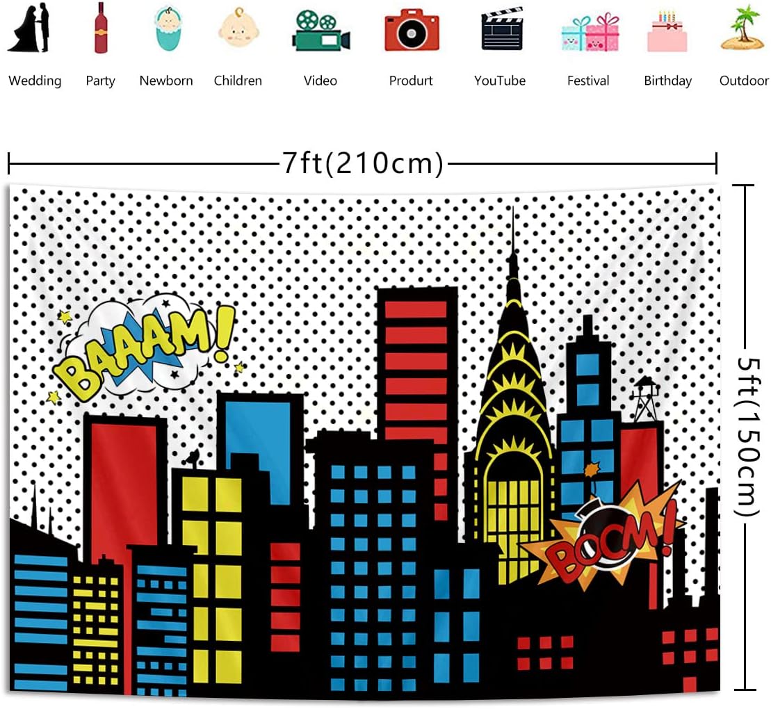 Telón de fondo de superciudad de superhéroe, edificio de ciudad, tema de superhombres, fotografía para niños, recién nacido, baby shower, niño,