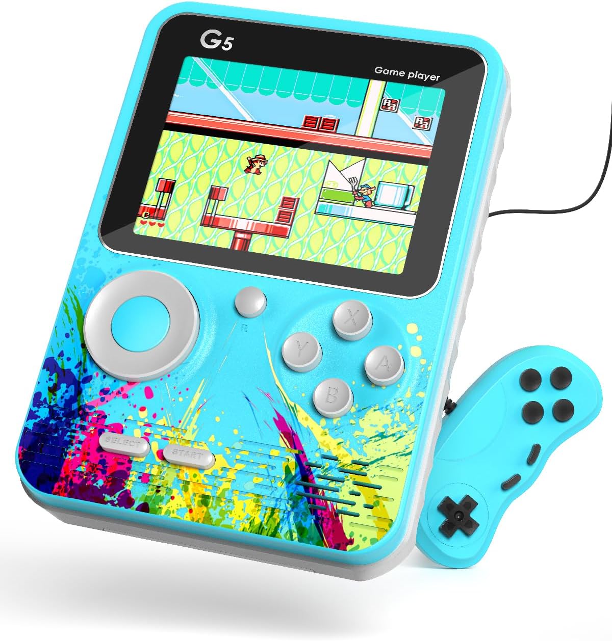 Consola de juegos portátil G5 consola de videojuegos retro con cientos de videojuegos clásicos precargados, compatible con 2 jugadores y conexión de