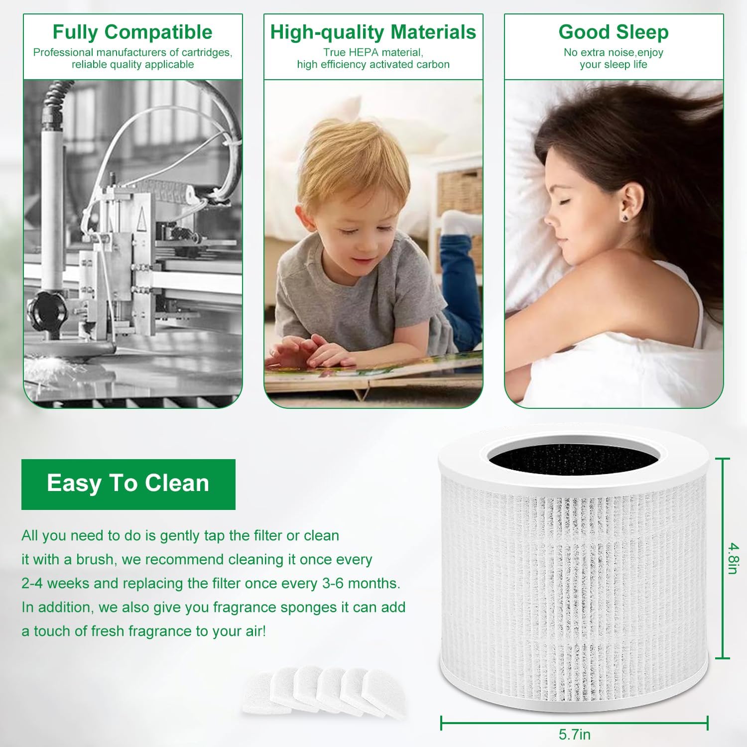 Paquete de 3 mini filtros de núcleo compatibles con LEVOIT, filtro de aire 3 en 1 con filtro de repuesto Hepa de carbón activado, filtro de alta