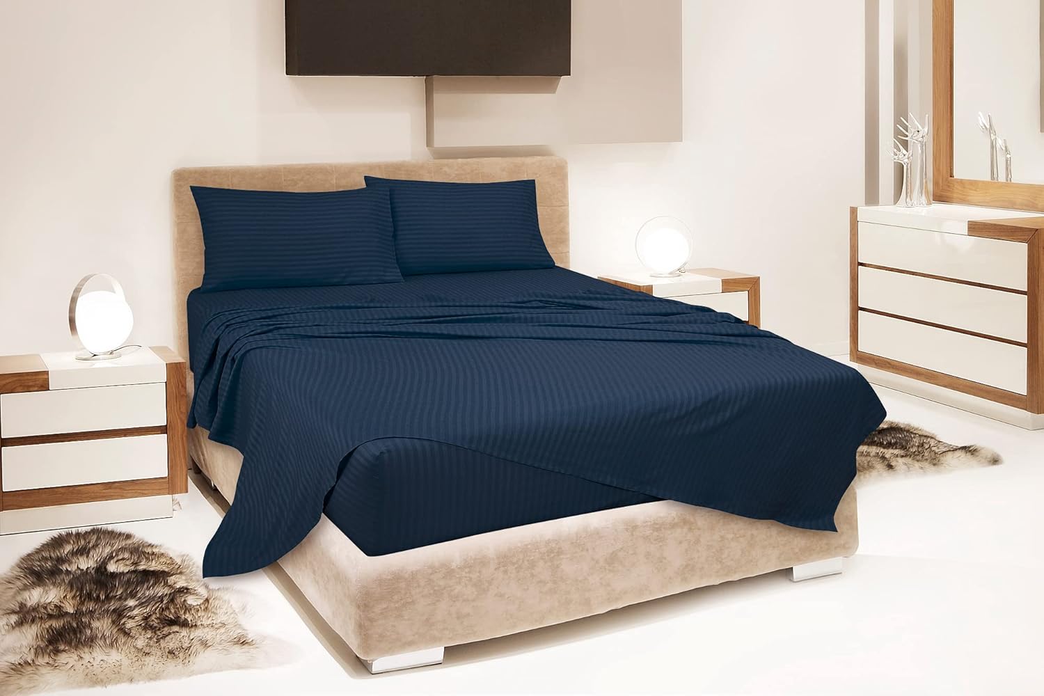 Royale Linen – Juego de sábanas a rayas, microfibra cepillada de 1800 hilos, 1 sábana bajera, 1 sábana encimera, 2 fundas de almohada, resistente a