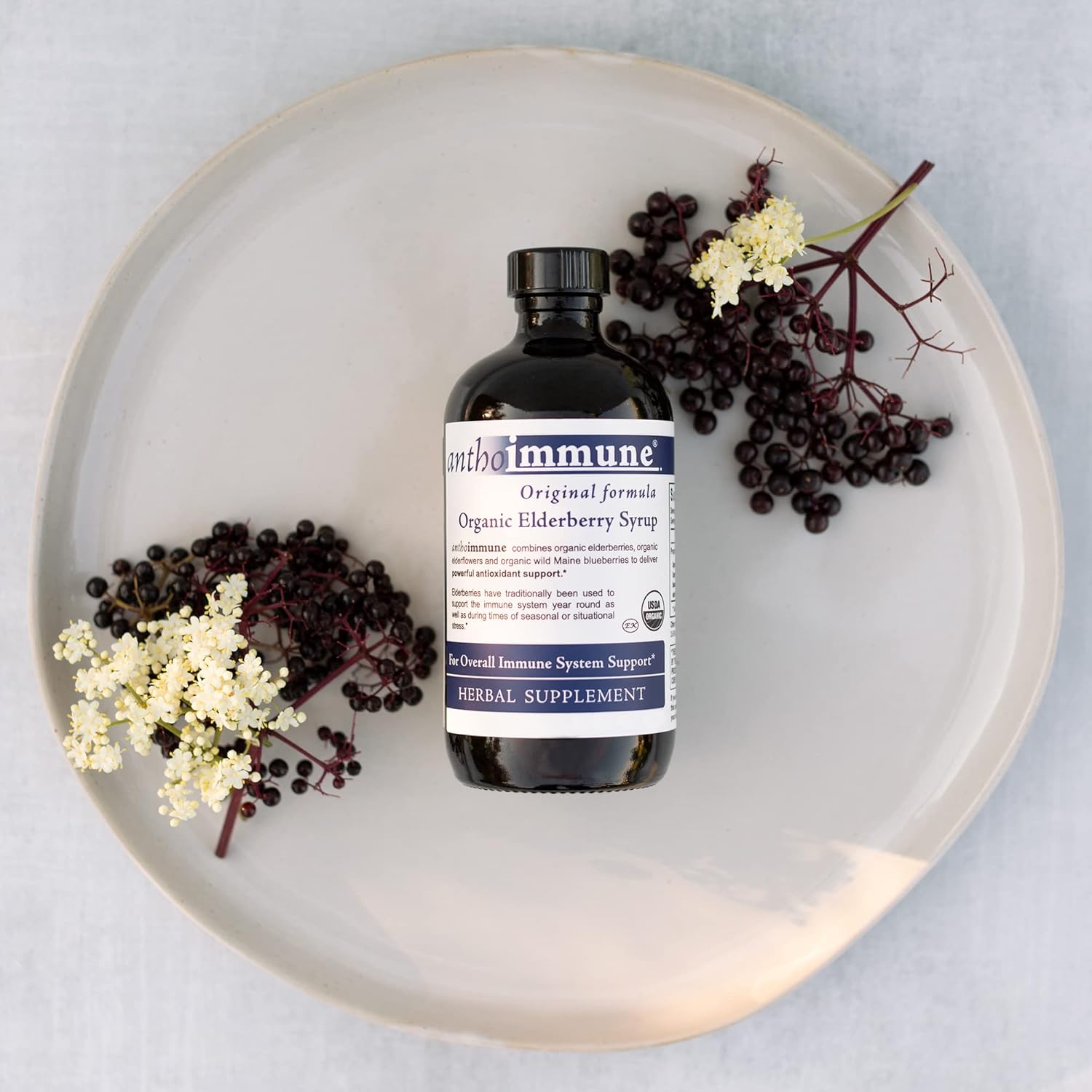 anthoimmune Maine Medicinals – Suplemento orgánico de apoyo inmunológico de jarabe de saúco, certificado por USDA, fórmula de baya de saúco negro