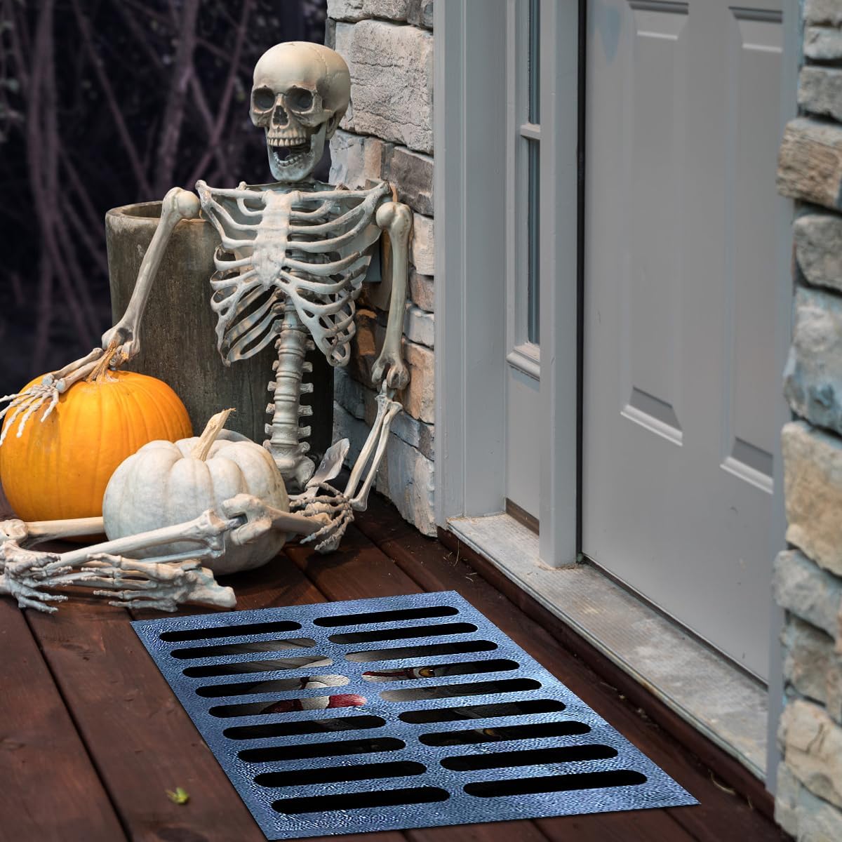 Felpudo de payaso con ilusión 3D de Halloween, tapete de bienvenida de Halloween, tapete de drenaje de payaso de Halloween, para interiores y