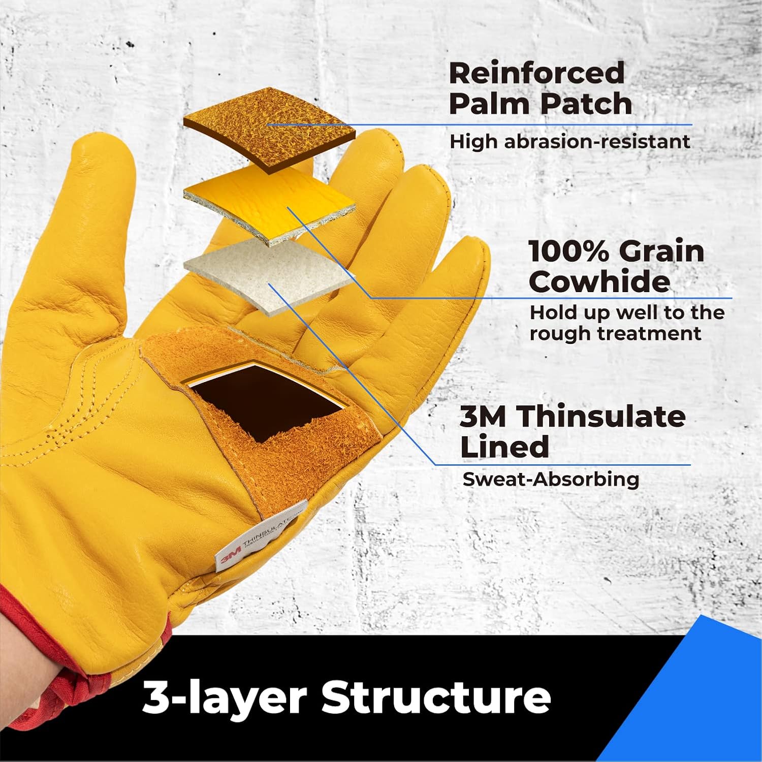 toolant Guantes de trabajo de cuero de invierno, forro Thinsulate cálido 3M para trabajo en clima frío, guantes con aislamiento térmico