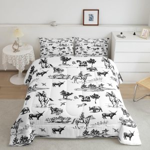 Juego de edredón occidental, tamaño matrimonial, juego de ropa de cama de vaca y caballo, 3 piezas, diseño de animales de granja para niños, niñas y Juego de edredón occidental, tamaño matrimonial, juego de ropa de cama de vaca y caballo, 3 piezas, diseño de animales de granja para niños, niñas y