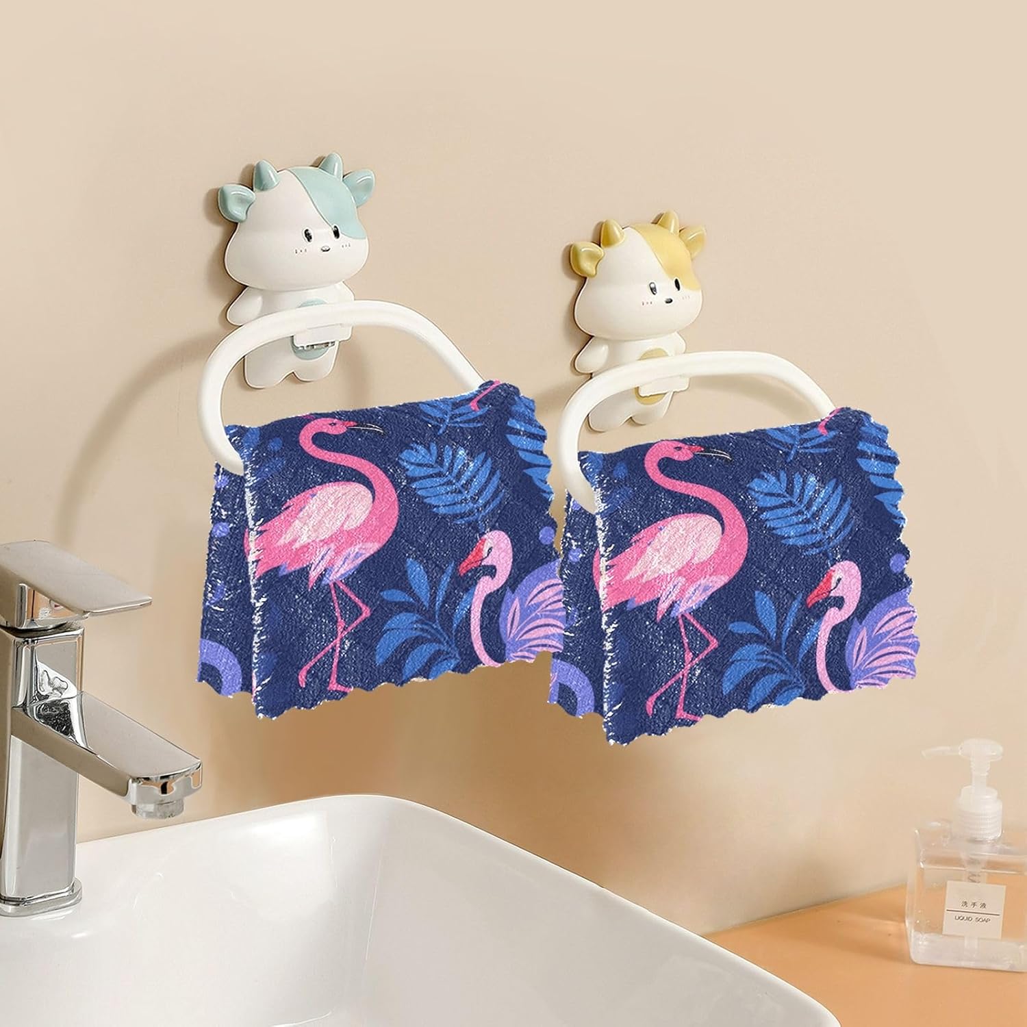 Toalla absorbente de microfibra rosa y azul Flamingo Juego de toallas de té de vacaciones Terry paño de cocina toallas de mano colgantes