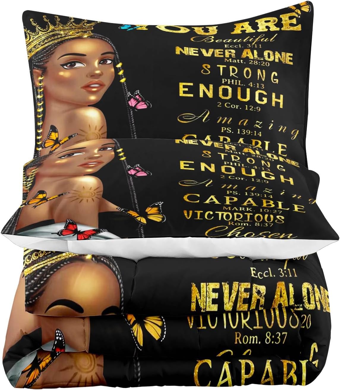 LUVIVIHOME Juego de edredón mágico para niña negra, ropa de cama de niña negra afroamericana, versículo bíblico cristiano, mariposa, decoración de