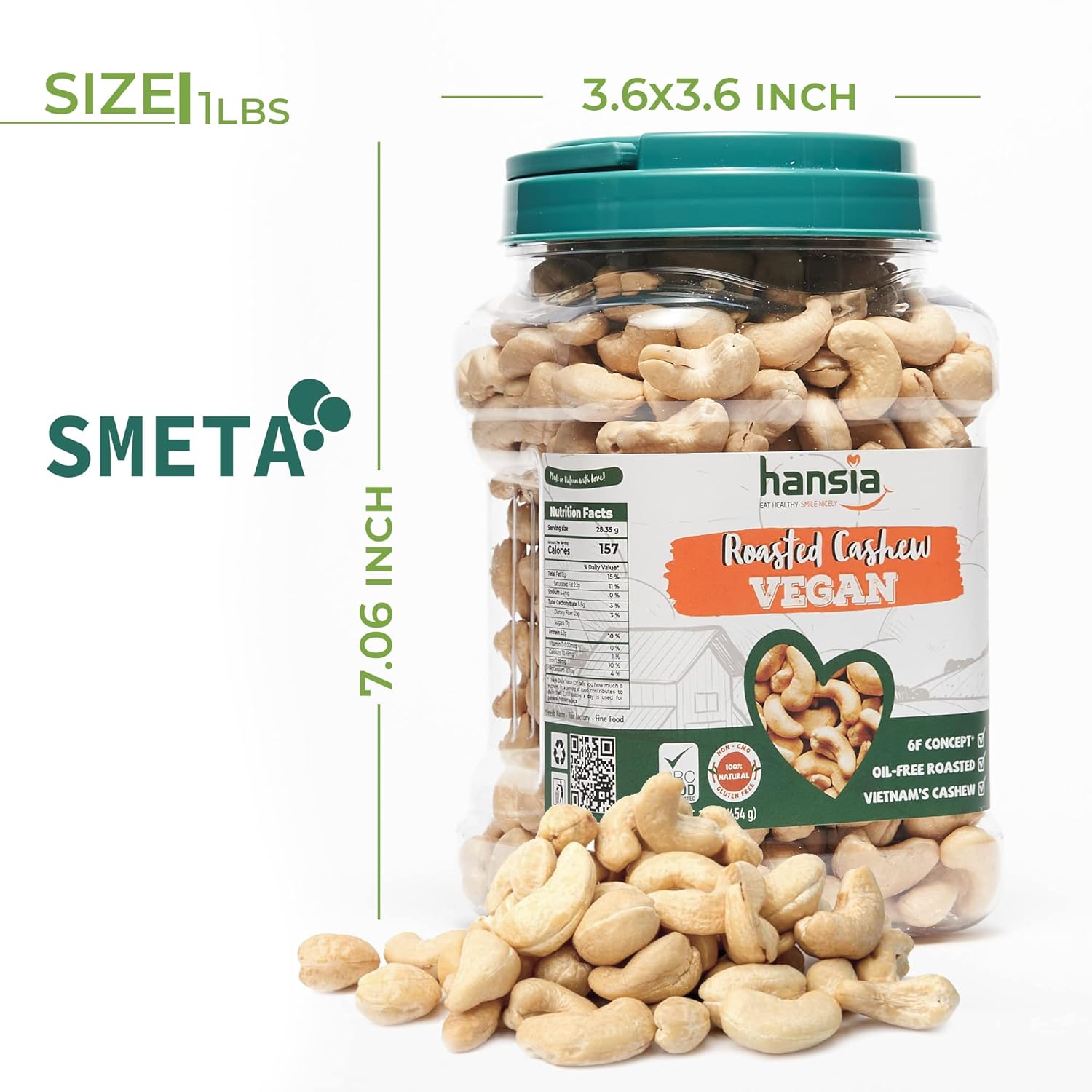 Hansia Anacardos veganos keto Kosher orgánicos, superalimentos secos sin sal, sin gluten, frescos, saludables, bajos en sodio, ricos en proteínas y