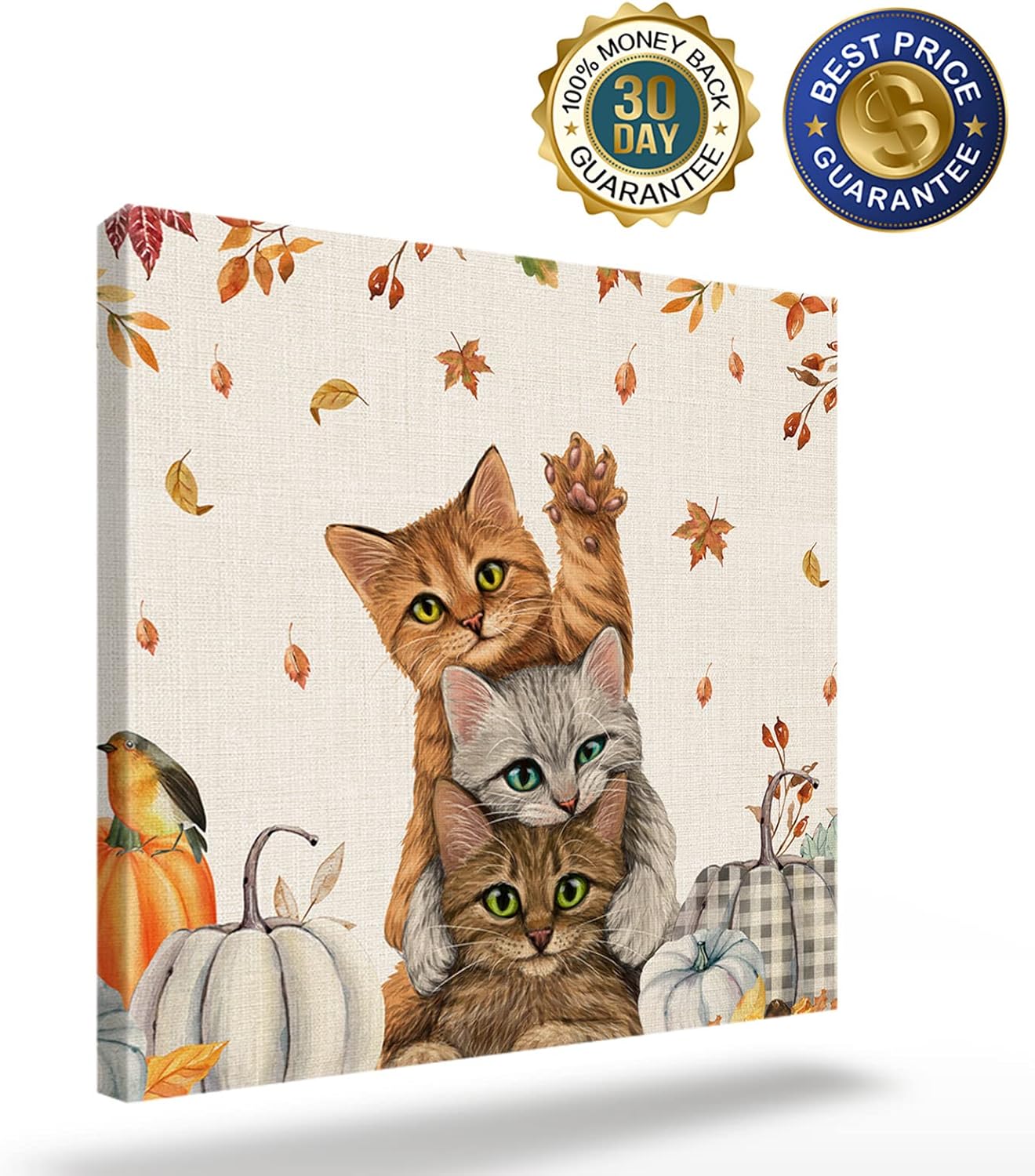 Chucoco Otoño Granja Gato Cuadrado Pinturas al óleo sobre lienzo Arte de pared de Acción de Gracias Animales Imágenes Impreso Obras de Arte con