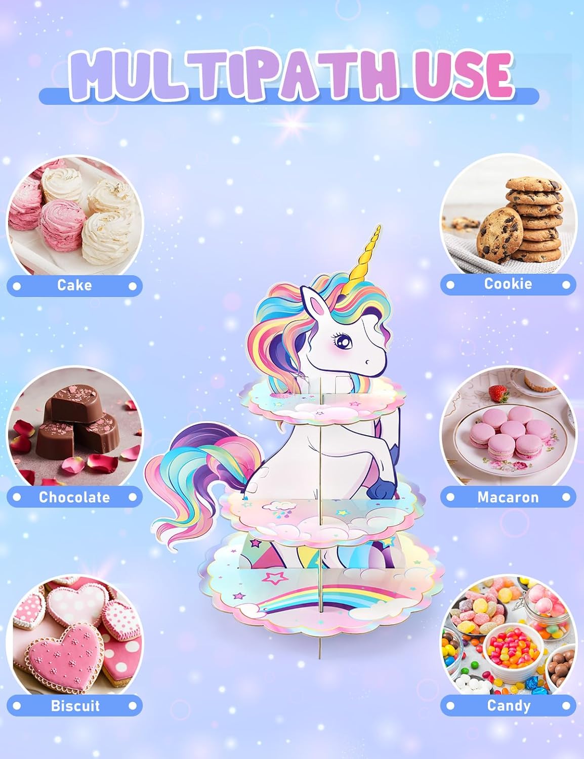 WERNNSAI Soporte para cupcakes de unicornio  2 soportes de unicornio para tartas de unicornio arco iris, decoración de cupcakes, bandeja desechable