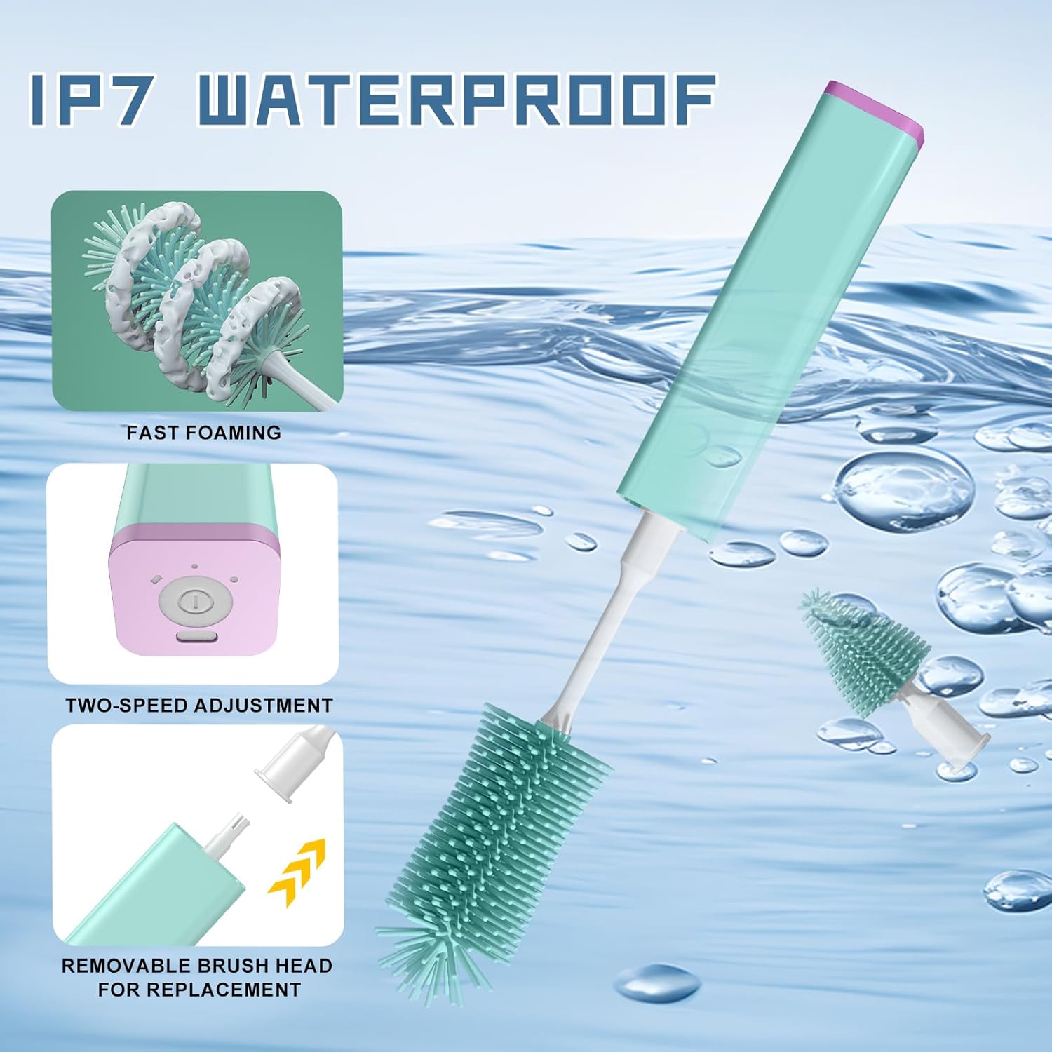 MOMJOY – Juego de limpiador eléctrico para biberones  IPX7 resistente al agua y cepillo para pajilla, cepillo de silicona para botellas adecuado