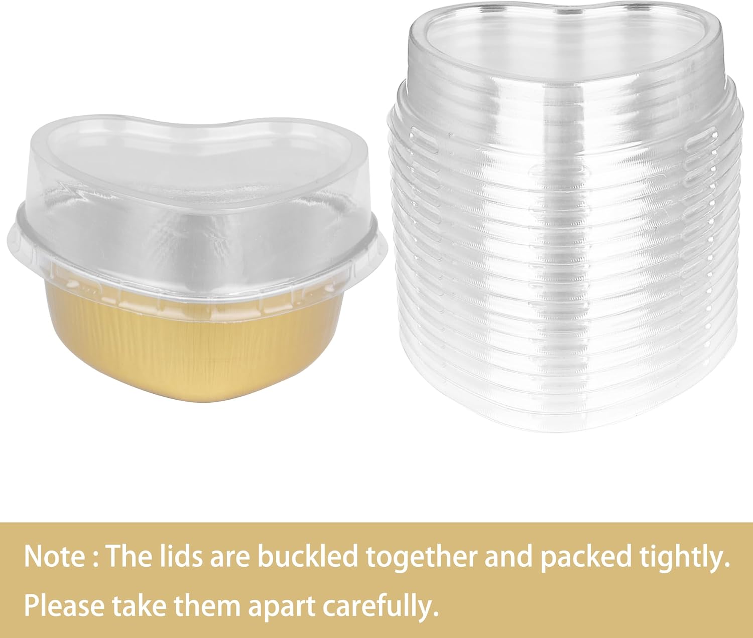Moldes para pasteles en forma de corazón de 3.5 onzas, molde de papel de aluminio con tapas, 50 piezas desechables de corazón pequeño para hornear,