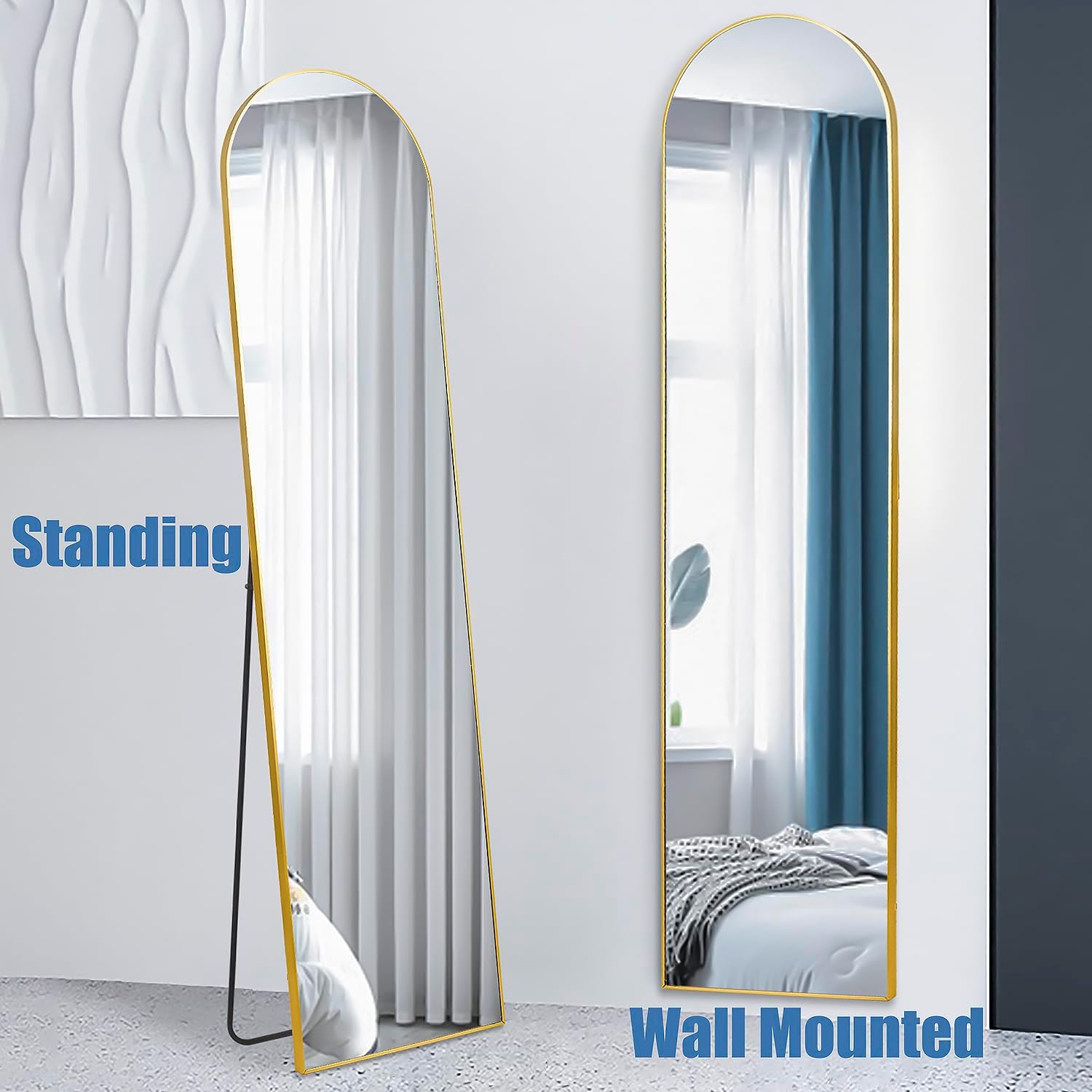 SCWF-GZ Espejo de 63 x 16 pulgadas de longitud completa con marco de metal de aluminio HD para montar en la pared o de pie para entrada, dormitorio,