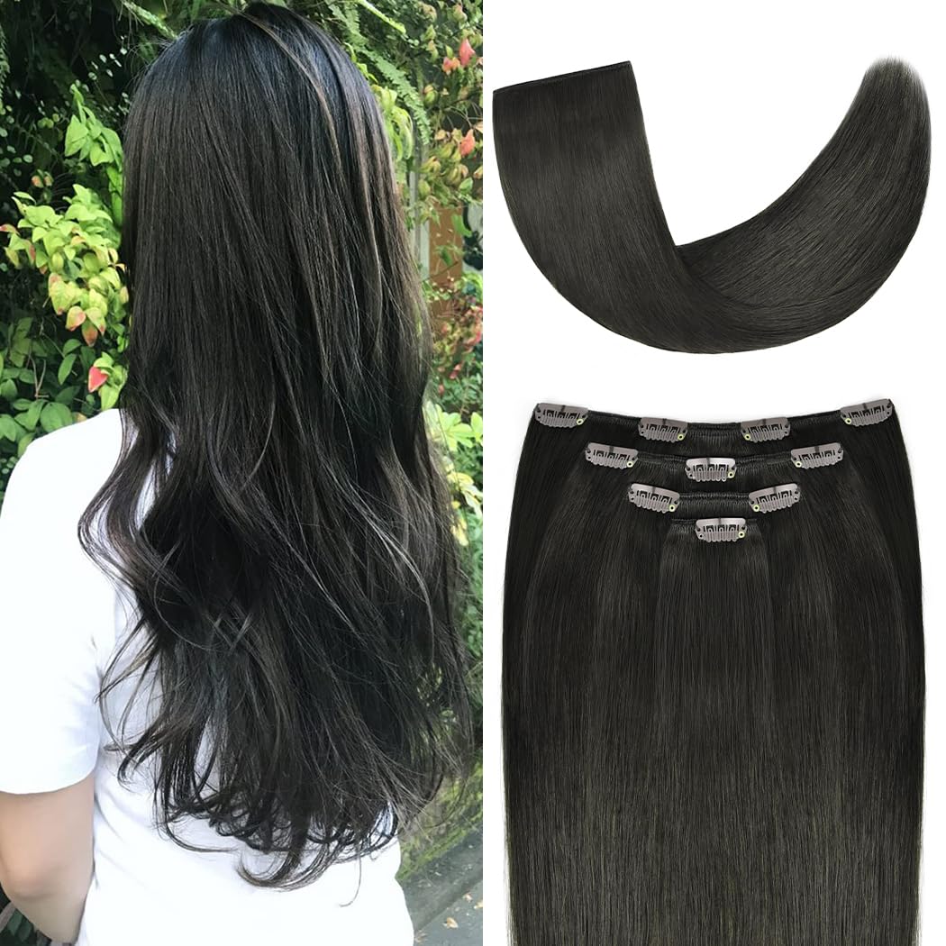 Extensiones de cabello humano Remy de 20 pulgadas con clip para mujer, extensiones de cabello humano largo, sedoso y liso, 2.65onzas, 4 piezas,