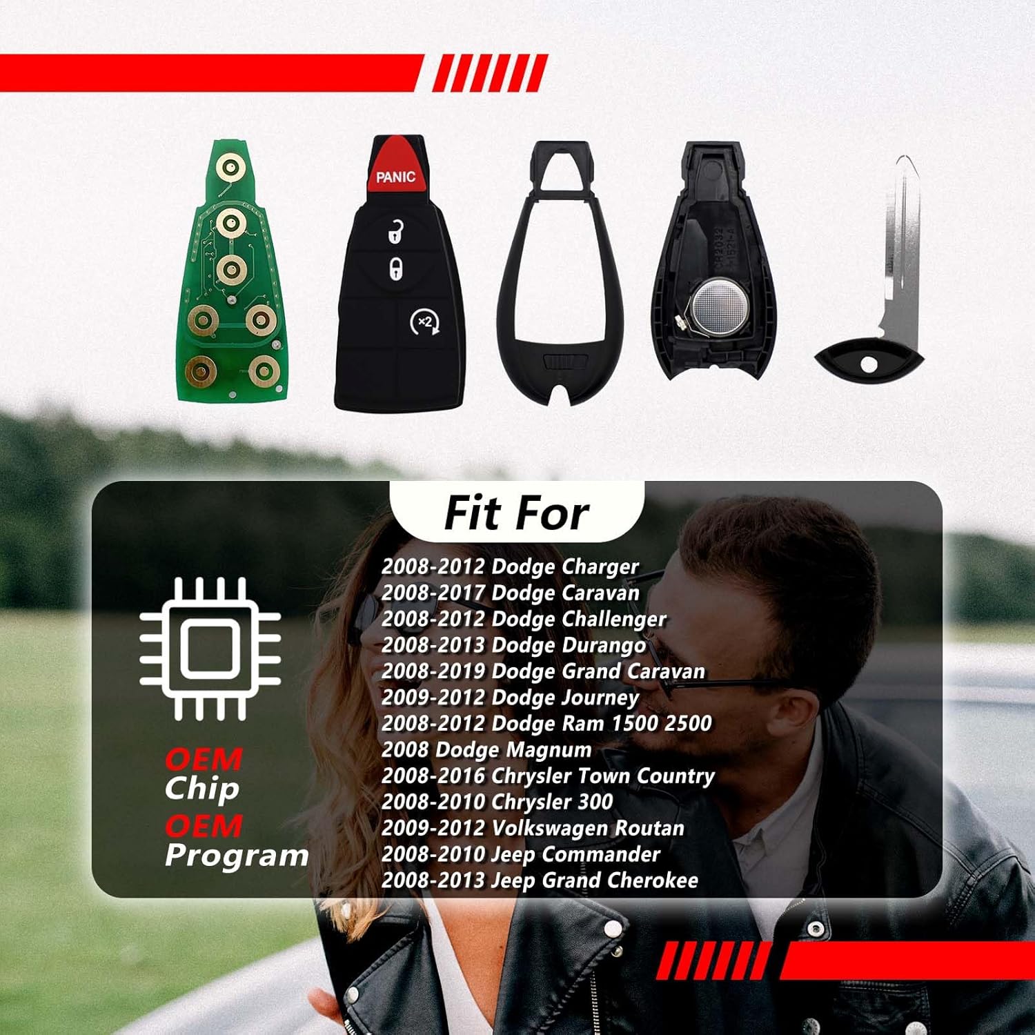 Control remoto de entrada sin llave M3N5WY783X IYZ-C01C 433MHz 4 botones de repuesto para Dodge Charger Challenger Durango Grand Journey Ram