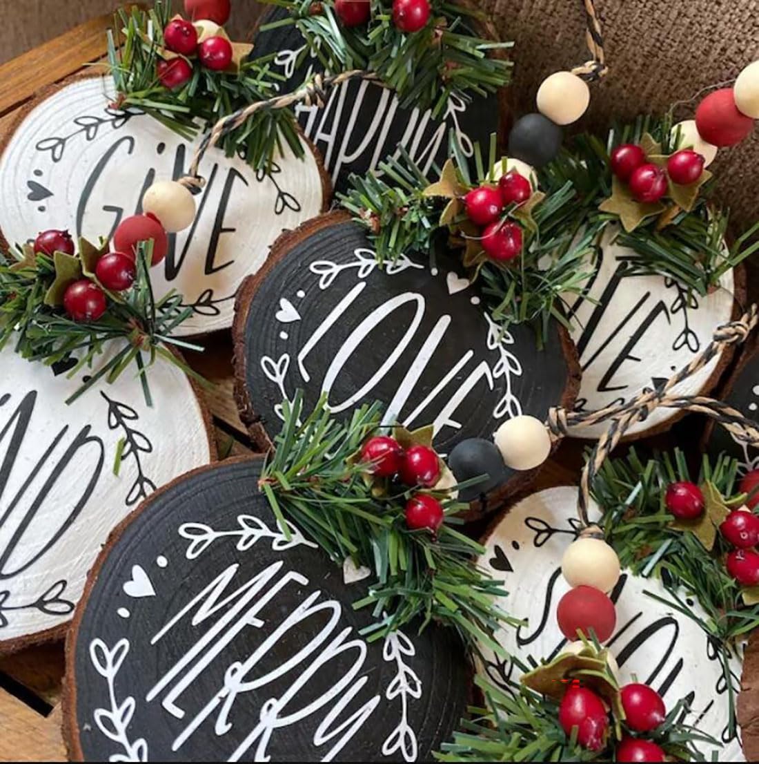 Plantillas de Navidad de 3 pulgadas para pintar en rodajas de madera, 58 plantillas pequeñas de Navidad para árbol de Navidad, bandeja escalonada,