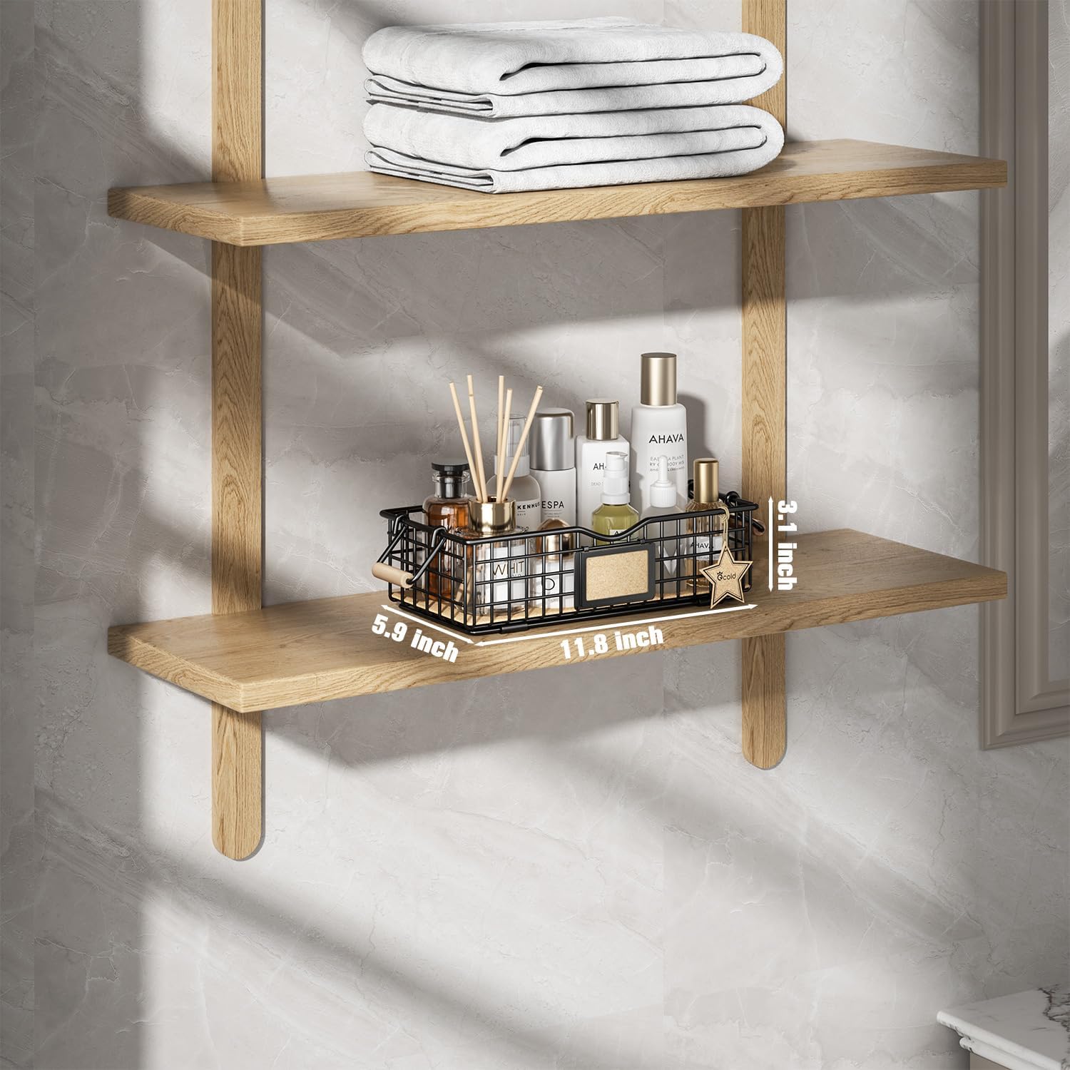 Cesta organizadora de baño, organizador de baño y almacenamiento, cesta de alambre de metal, organizador de encimera de baño con asas, cestas de