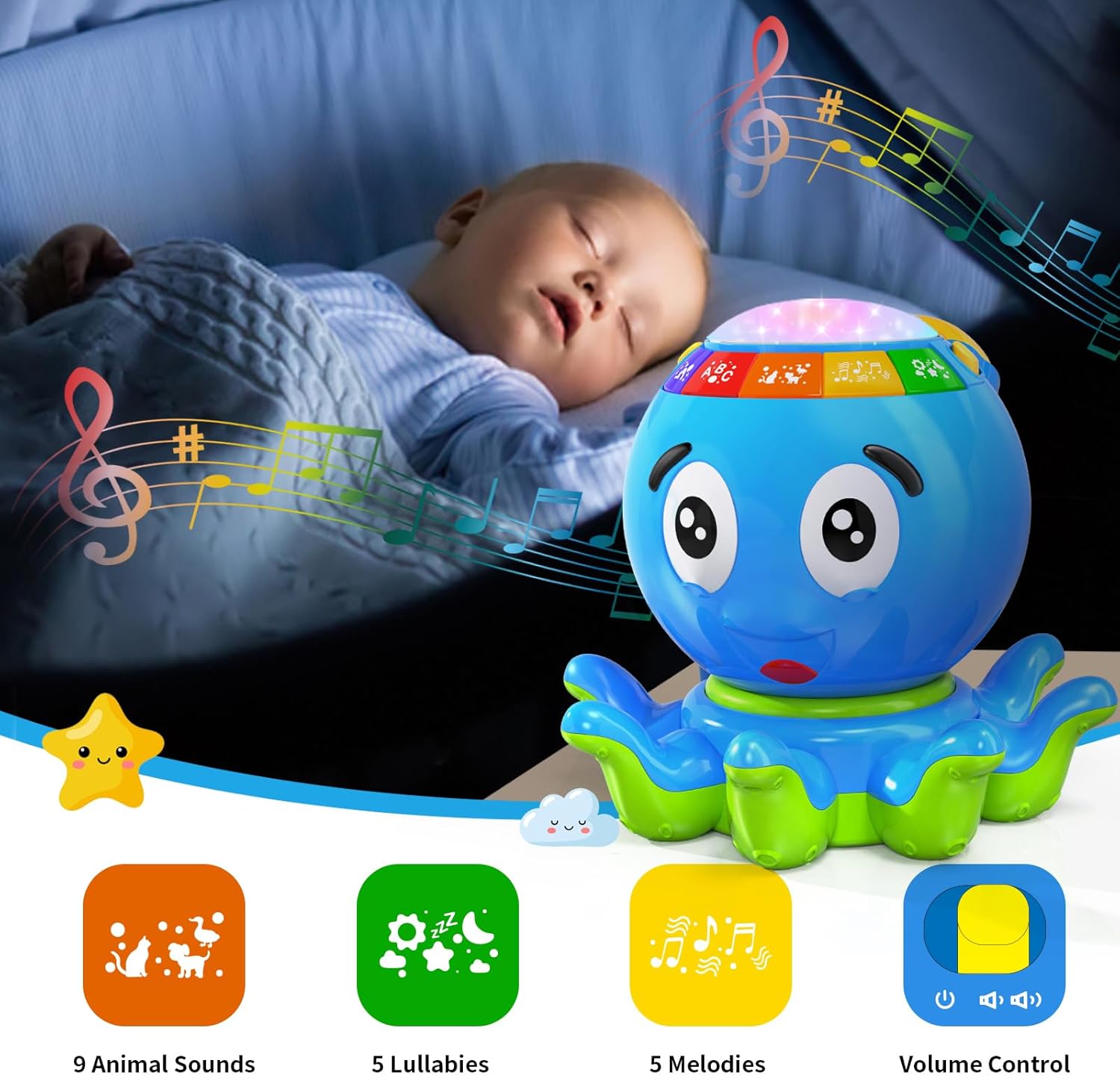 Juguetes para bebés de 6 a 12 meses, juguete musical interactivo de pulpo, de 12 a 18 meses, tiempo boca abajo con luz y sonido, 7, 8, 9, 10, 11