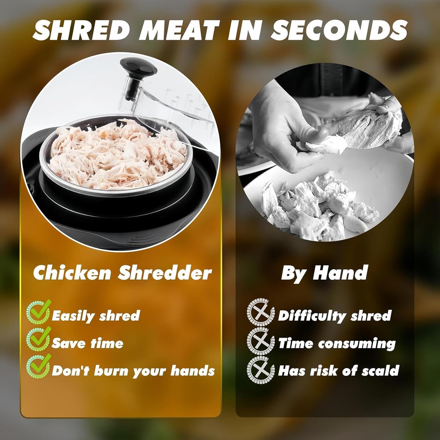 Trituradora de pollo, trituradora de pechuga de pollo grande, herramienta giratoria con cepillo y tenedor máquina trituradora de carne visible, 3