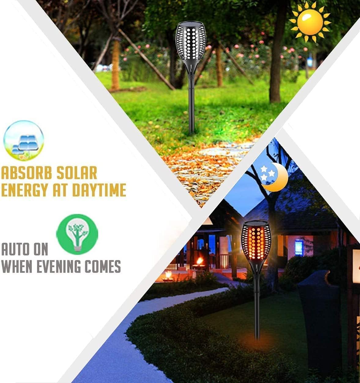 Luces solares grandes mejoradas, 43 pulgadas, impermeables, para exteriores, 96 luces LED de llamas bailarinas, luces de jardín, luces de jardín,
