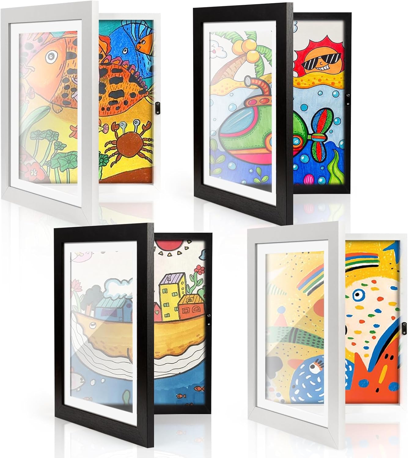 YLOLUL Juego de 4 marcos de arte para niños de 8.5 x 11 pulgadas, portarretratos para niños, con apertura frontal, marcos de dibujo para niños,