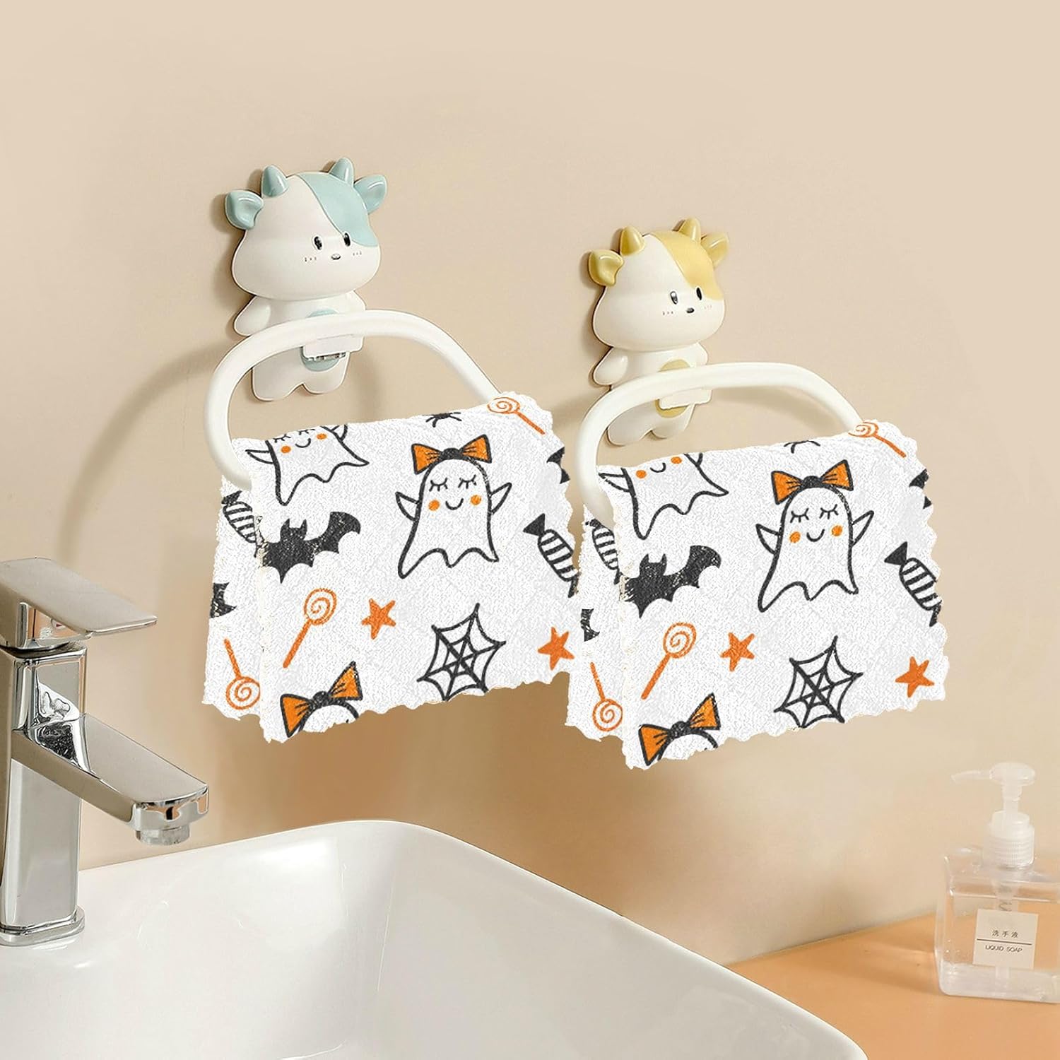 Halloween Cute Devil White Set of 6 Quick Dry Microfiber Towels Kitchen Print Cotton Car Cleaning Cloth for Bathroom Sink