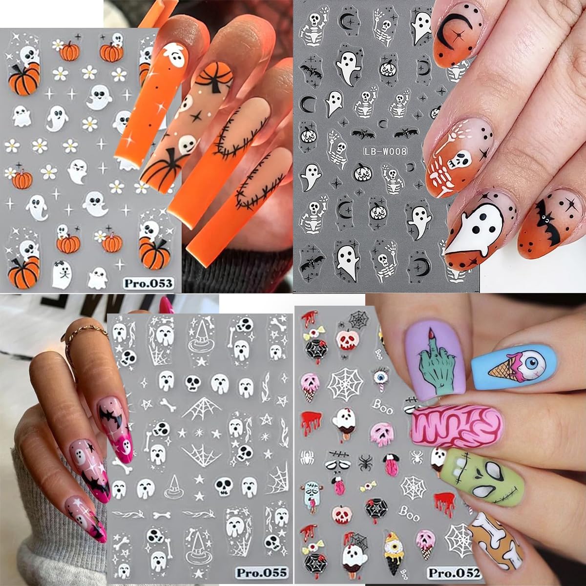 Calcomanías de arte de uñas de Halloween, calcomanías autoadhesivas 3D para uñas fantasma, color negro y blanco, diseño gótico de calabaza, diseño