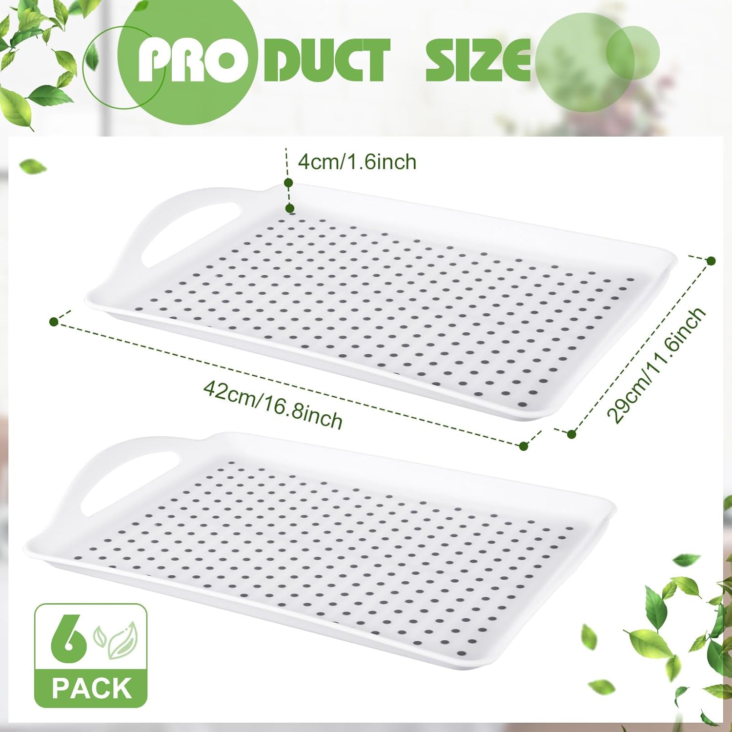 Uiifan 6 bandejas antideslizantes para servir con asas de 16.8 x 11.6 pulgadas, bandejas grandes de alimentos para comer bandejas rectangulares para