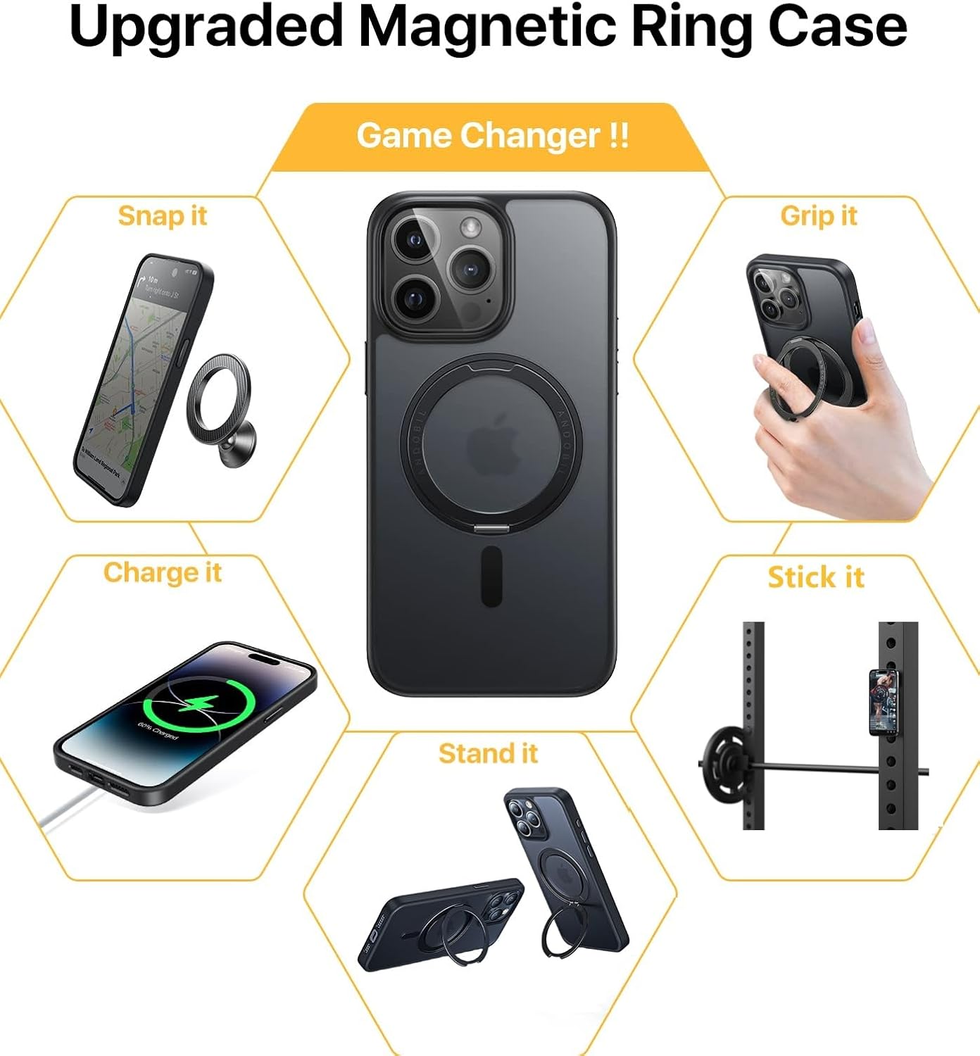 Danmus Funda para iPhone 15 Pro con soporte de anillo de 360 compatible con MagSafe protección militar contra caídas, funda magnética a prueba de