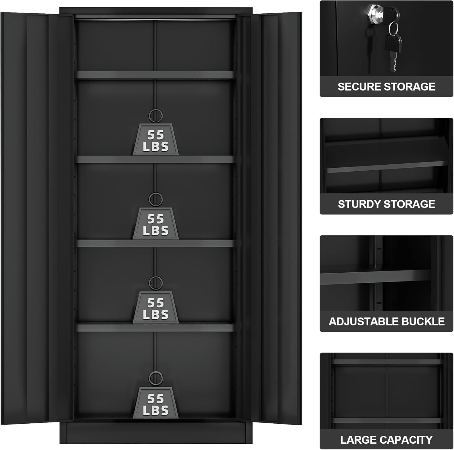 JUMMICO Armarios STELL para almacenamiento de metal, 18 x 36, negro