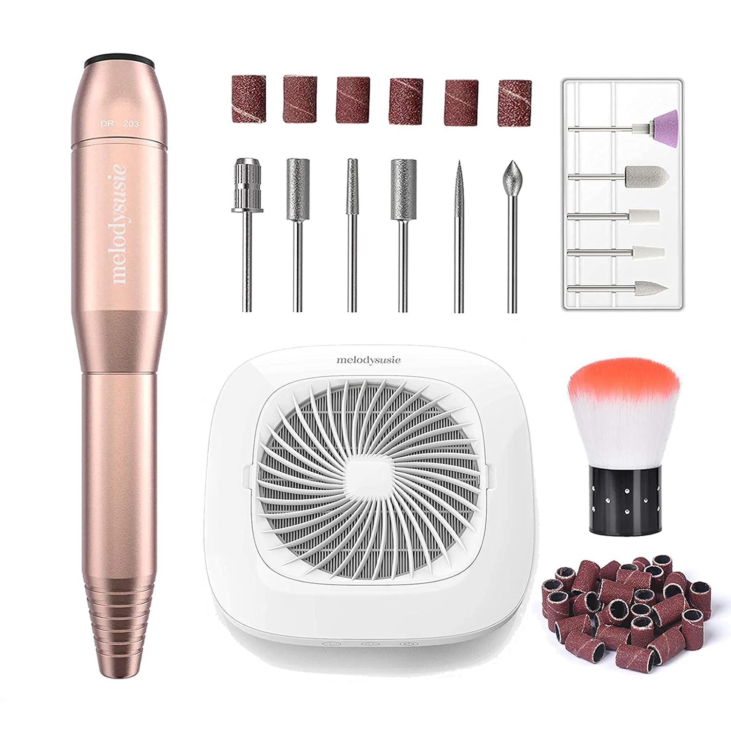 MelodySusie Kit 11 en 1 con colector de polvo de uñas con filtro reutilizable, lima de uñas eléctrica portátil para uñas de gel acrílico,