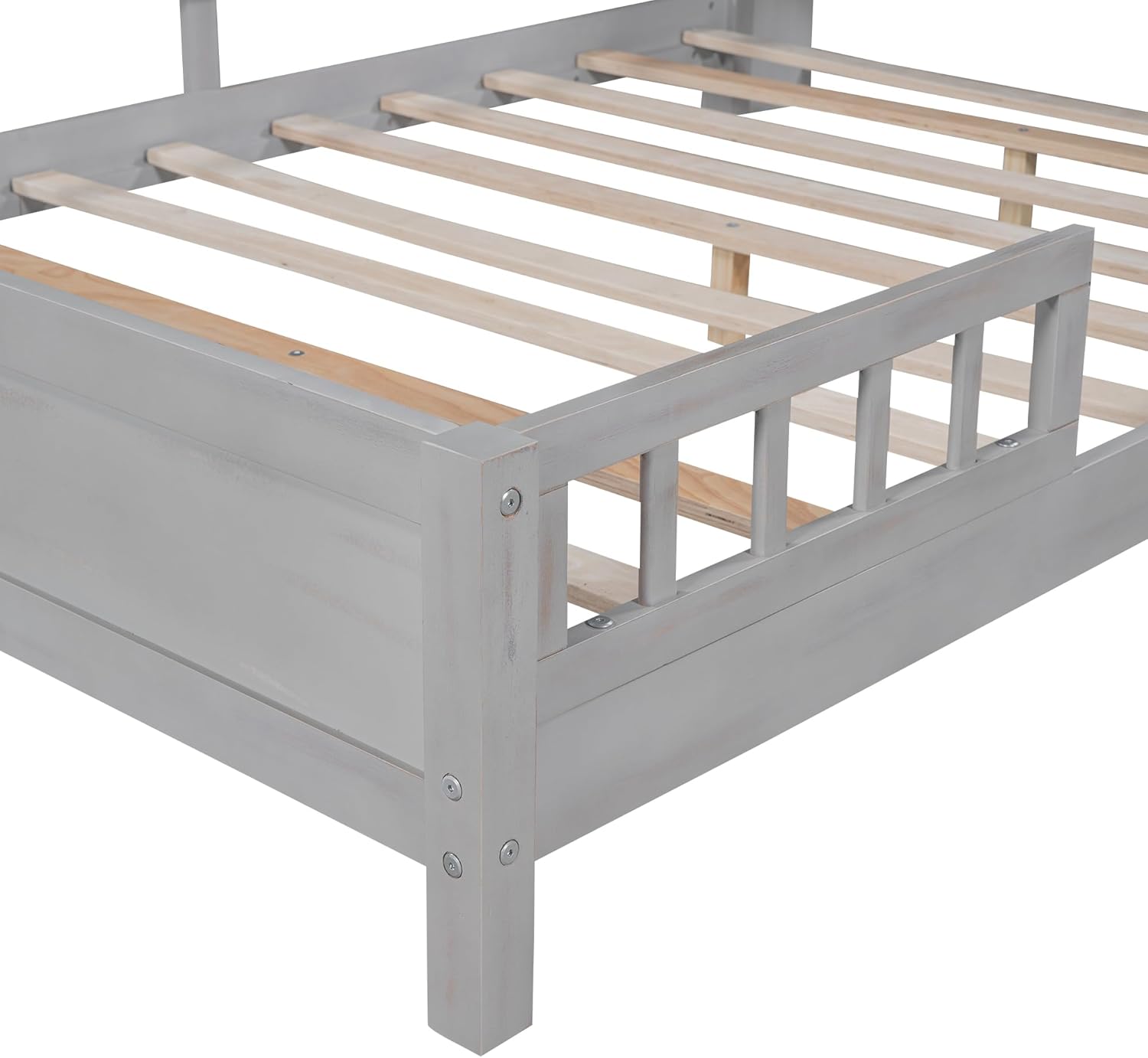 Harper & Bright Designs Cama de plataforma de tamaño matrimonial con cabecera de almacenamiento, luz LED integrada y barandilla, marco de cama