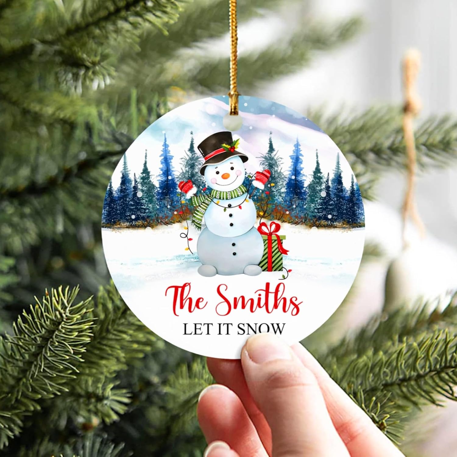 Adorno de Navidad personalizado Let It Snow 2024, adorno de muñeco de nieve de Navidad, regalo de recuerdo para nietos, regalo de muñeco de nieve