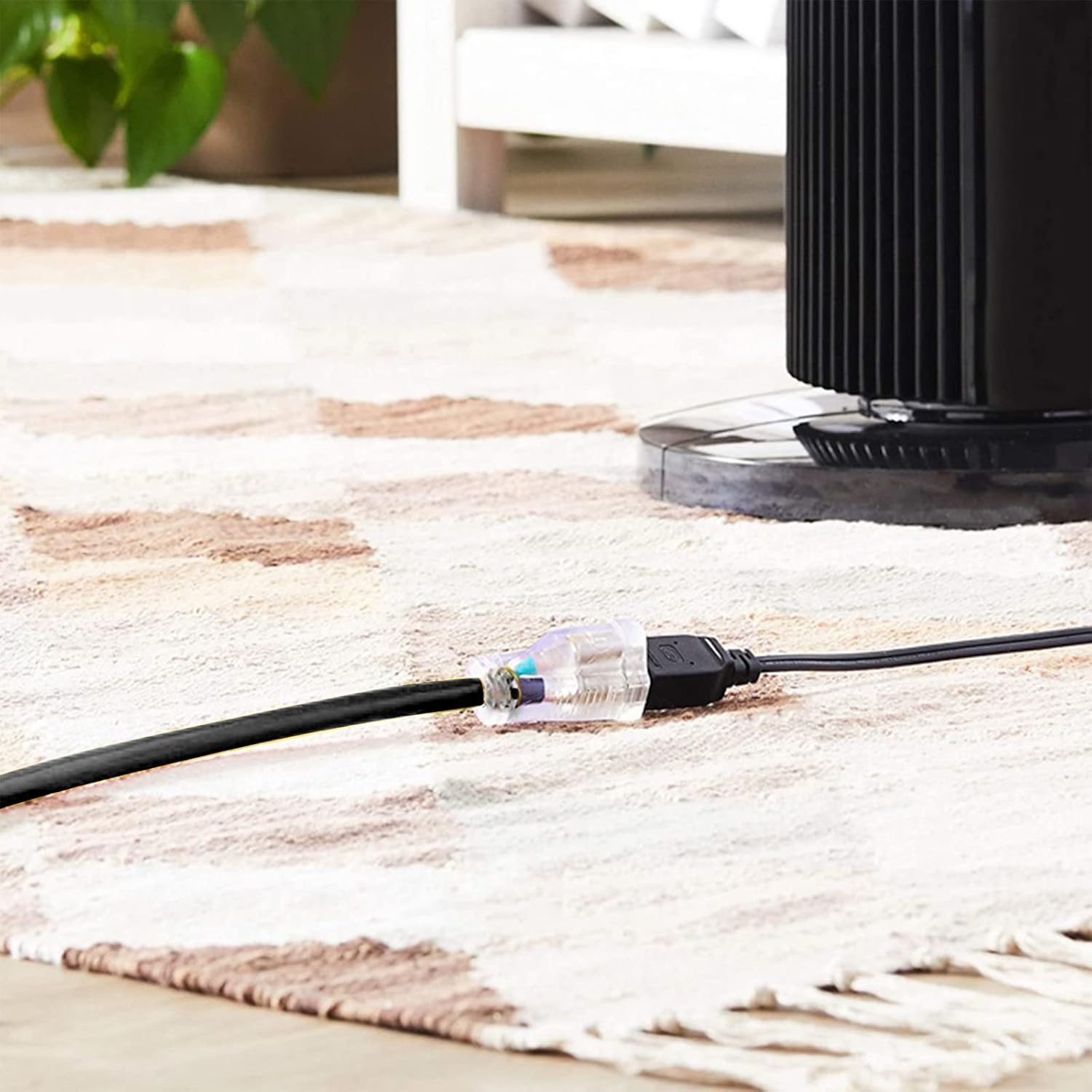 Cable de extensión iluminado para exteriores de 6 pies, cable de extensión negro resistente SJTW 103 con enchufe de conexión a tierra de 3 clavijas