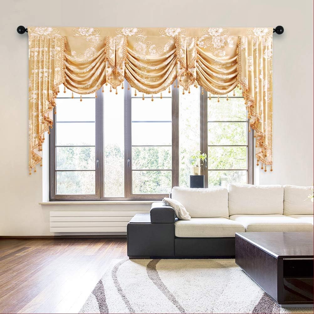 ELKCA – Cenefa de cascada de tejido jacquard para dormitorio, cenefa de cortina de lujo para sala de estar