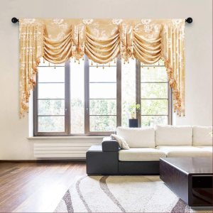 ELKCA – Cenefa de cascada de tejido jacquard para dormitorio, cenefa de cortina de lujo para sala de estar ELKCA – Cenefa de cascada de tejido jacquard para dormitorio, cenefa de cortina de lujo para sala de estar