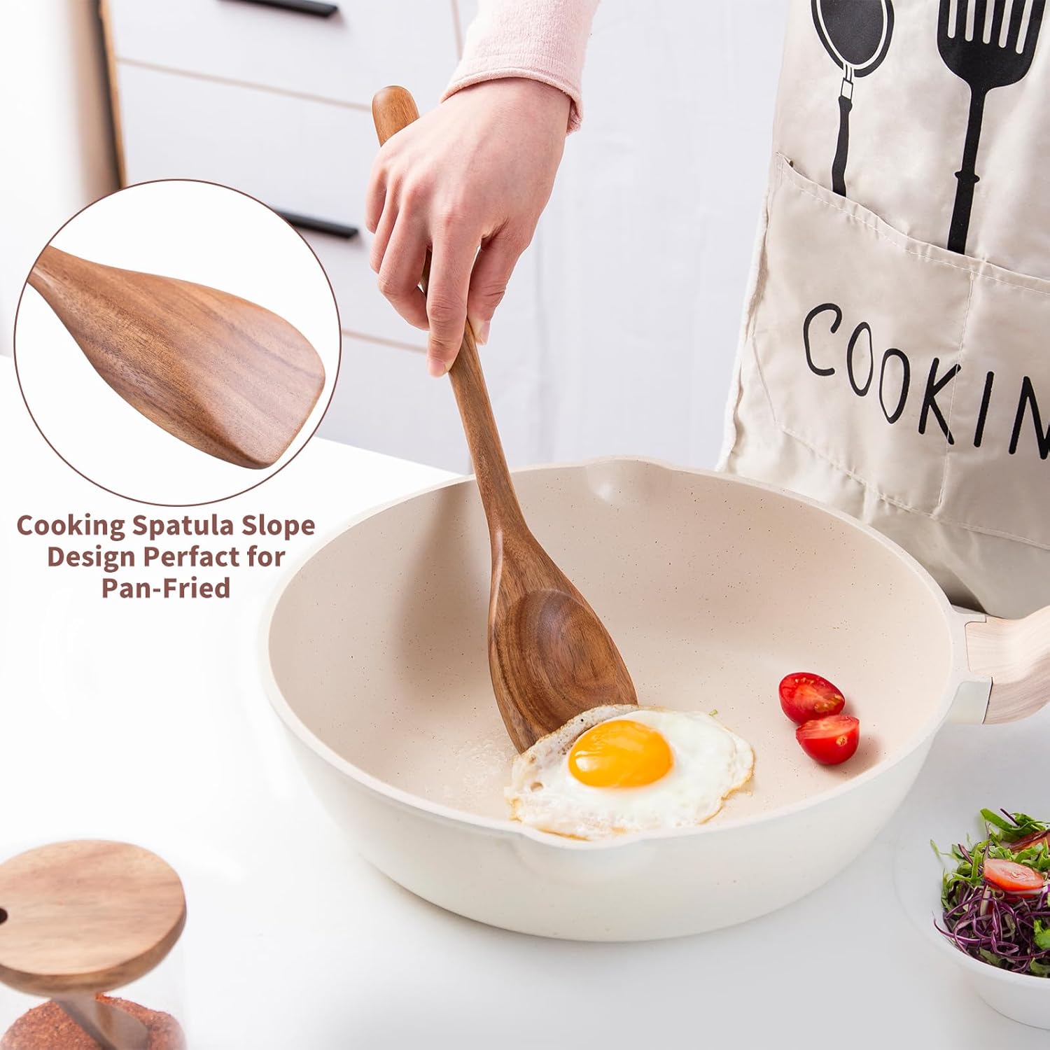 MornHalo Cuchara de cocina de acacia, cuchara de cocina de madera maciza natural, cuchara de cocina de 14 pulgadas para cocinar, cuchara de cocina